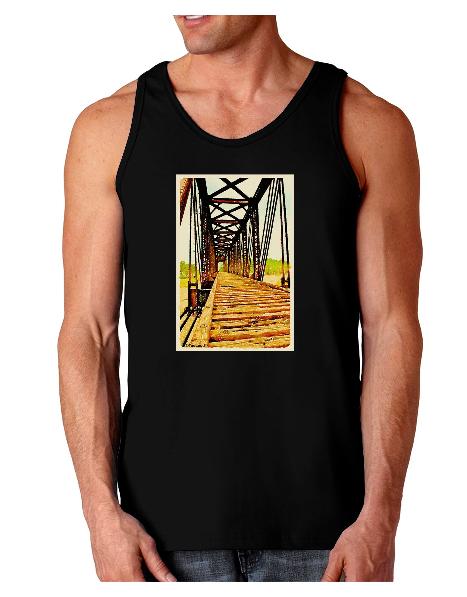 Colorado Bridge Watercolor Dark Loose Tank Top-Mens Loose Tank Top-TooLoud-Black-Small-Davson Sales