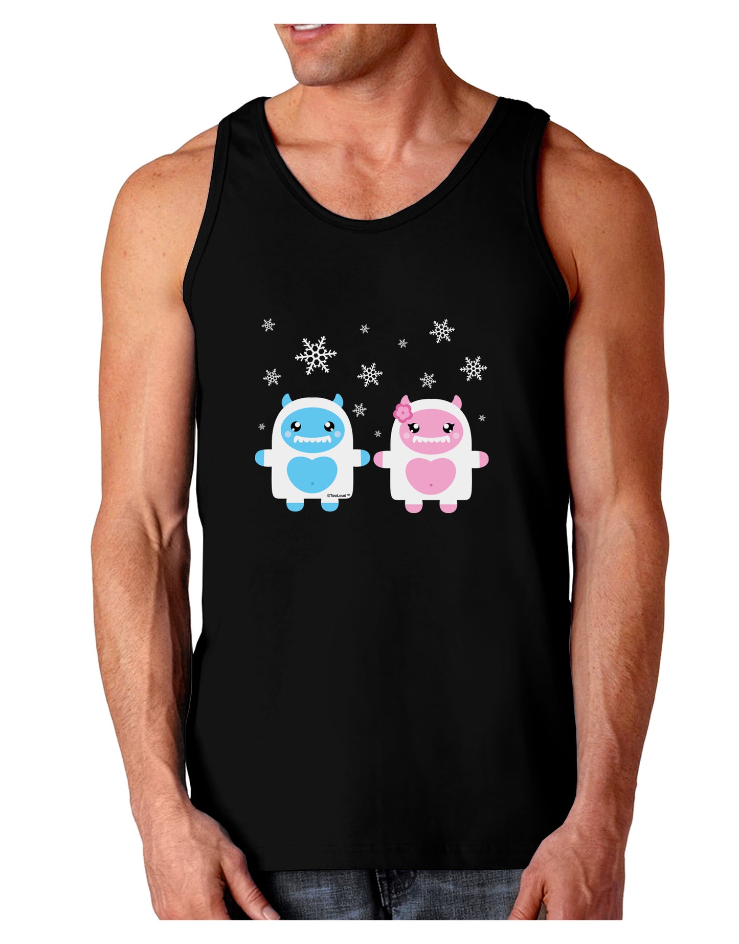 Cute Abominable Snowman Yeti Couple - Christmas Dark Loose Tank Top-Mens Loose Tank Top-TooLoud-Black-Small-Davson Sales