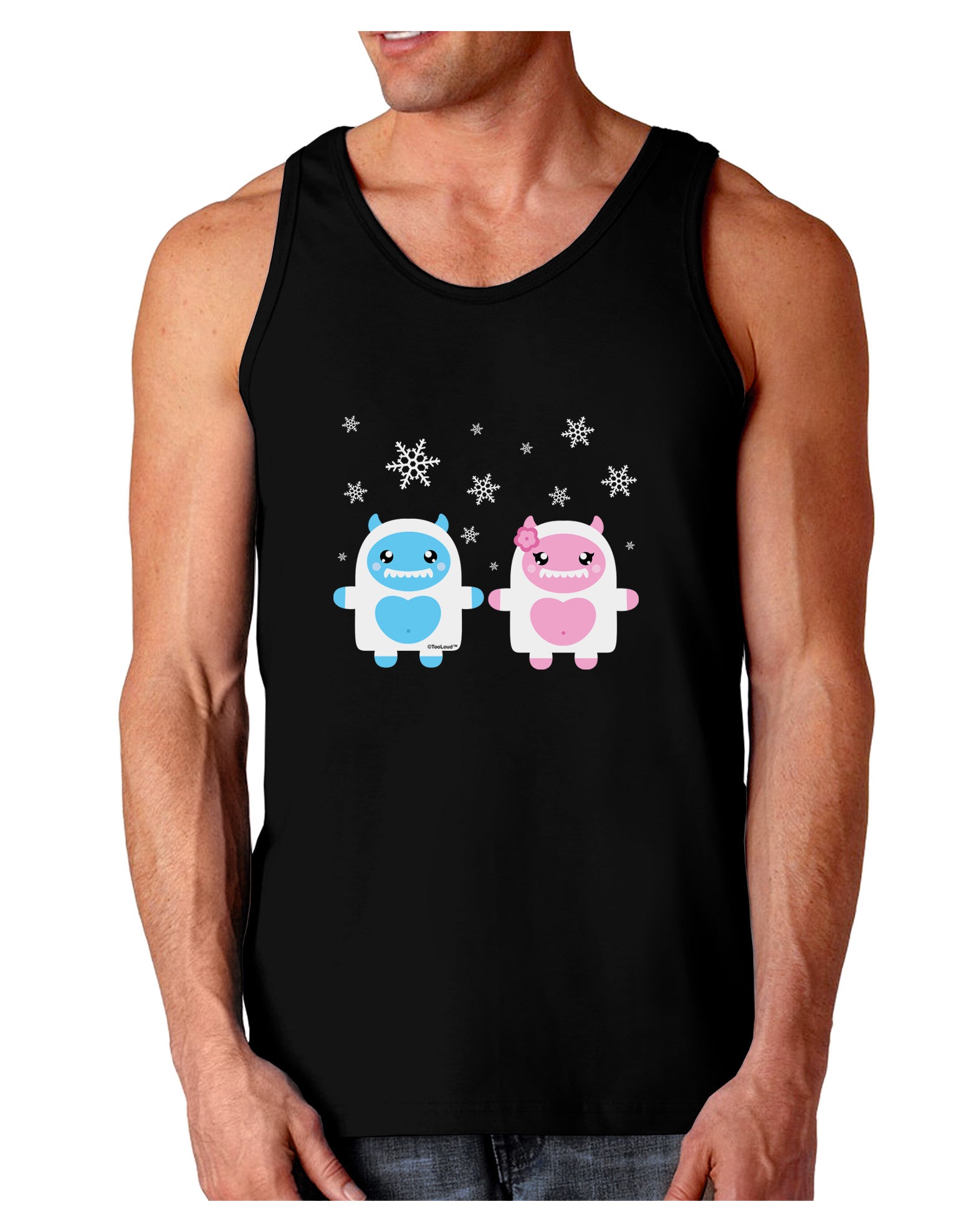 Cute Abominable Snowman Yeti Couple - Christmas Dark Loose Tank Top-Mens Loose Tank Top-TooLoud-Black-Small-Davson Sales