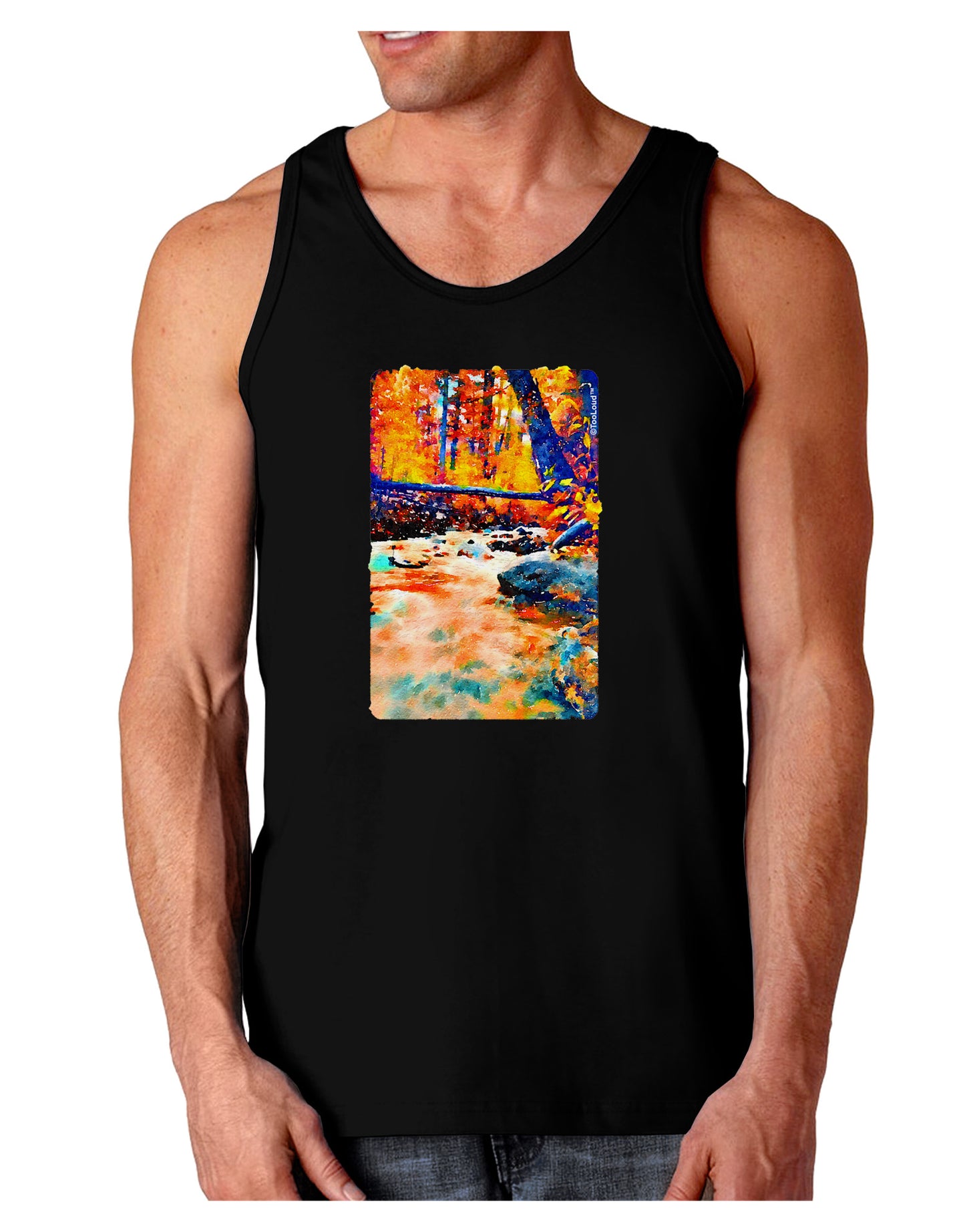 Mt Shavano Colorado Watercolor Dark Loose Tank Top-Mens Loose Tank Top-TooLoud-Black-Small-Davson Sales