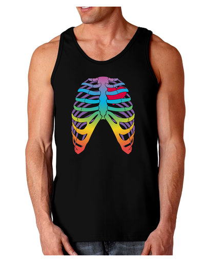 Rainbow Skeleton Ribcage with Heart Dark Loose Tank Top-Mens Loose Tank Top-TooLoud-Black-Small-Davson Sales