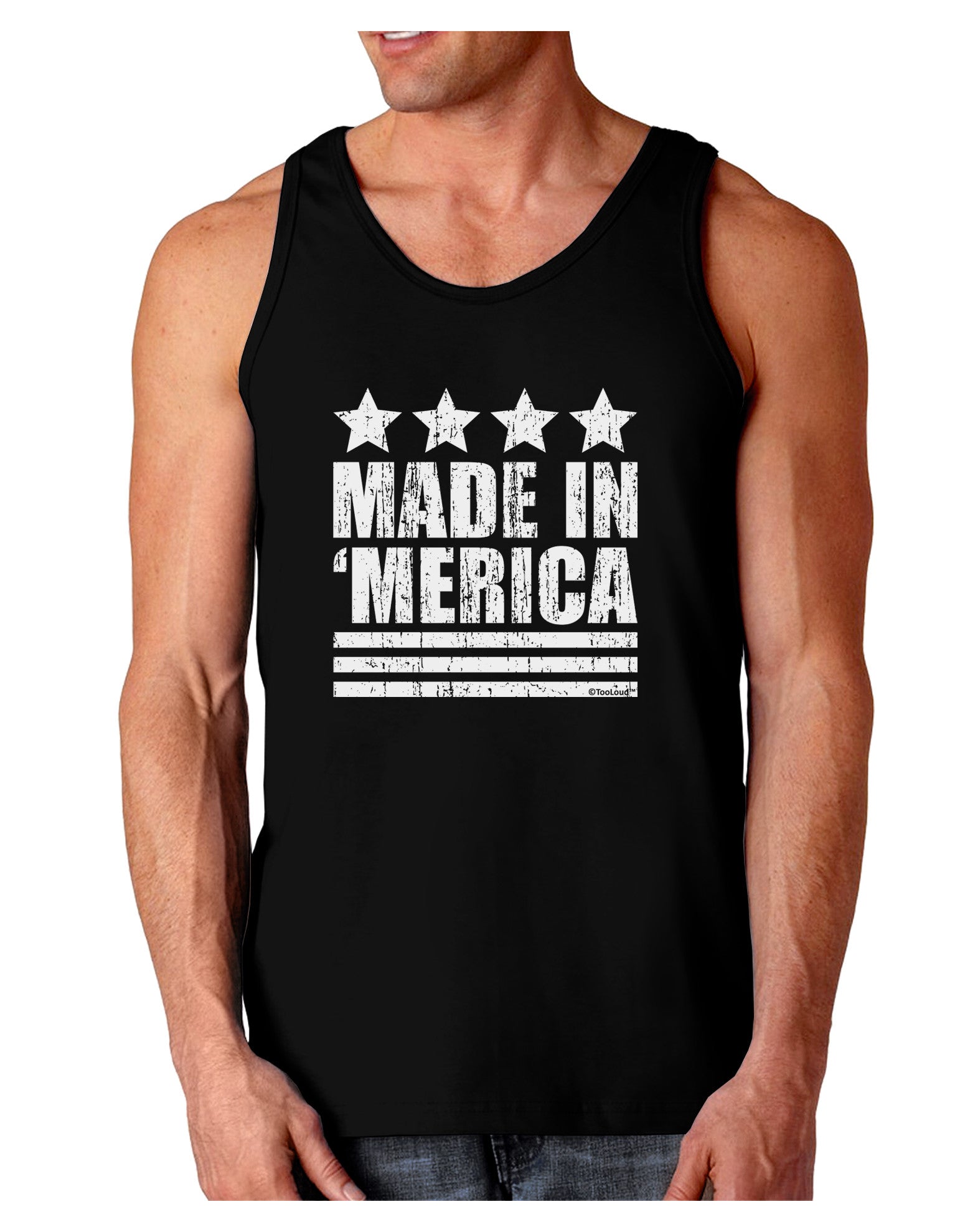 Made in Merica - Stars and Stripes Design Dark Loose Tank Top-Mens Loose Tank Top-TooLoud-Black-Small-Davson Sales