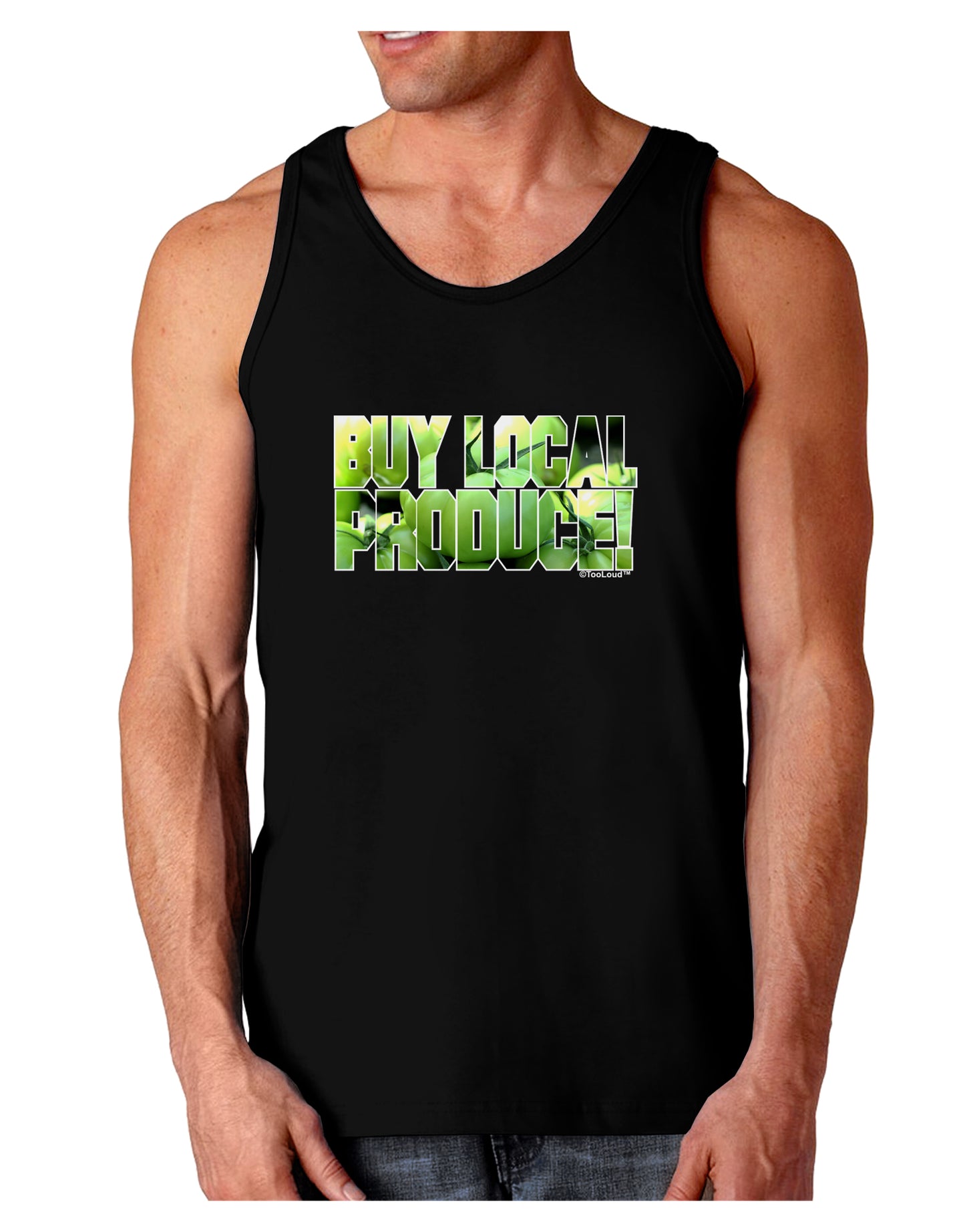 Buy Local - Green Tomatoes Text Dark Loose Tank Top-Mens Loose Tank Top-TooLoud-Black-Small-Davson Sales