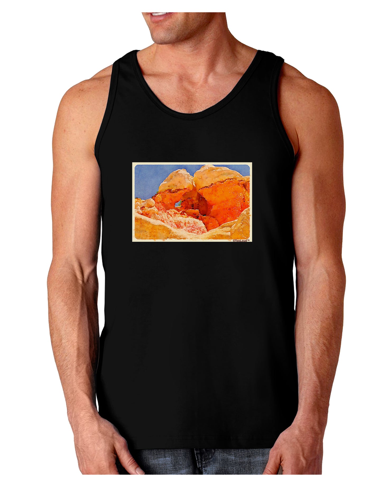 Desert Landscape Watercolor Dark Loose Tank Top-Mens Loose Tank Top-TooLoud-Black-Small-Davson Sales