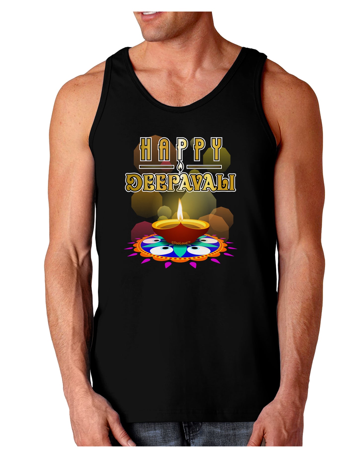 Happy Deepavali - Rangoli and Diya Dark Loose Tank Top by-Mens Loose Tank Top-TooLoud-Black-Small-Davson Sales