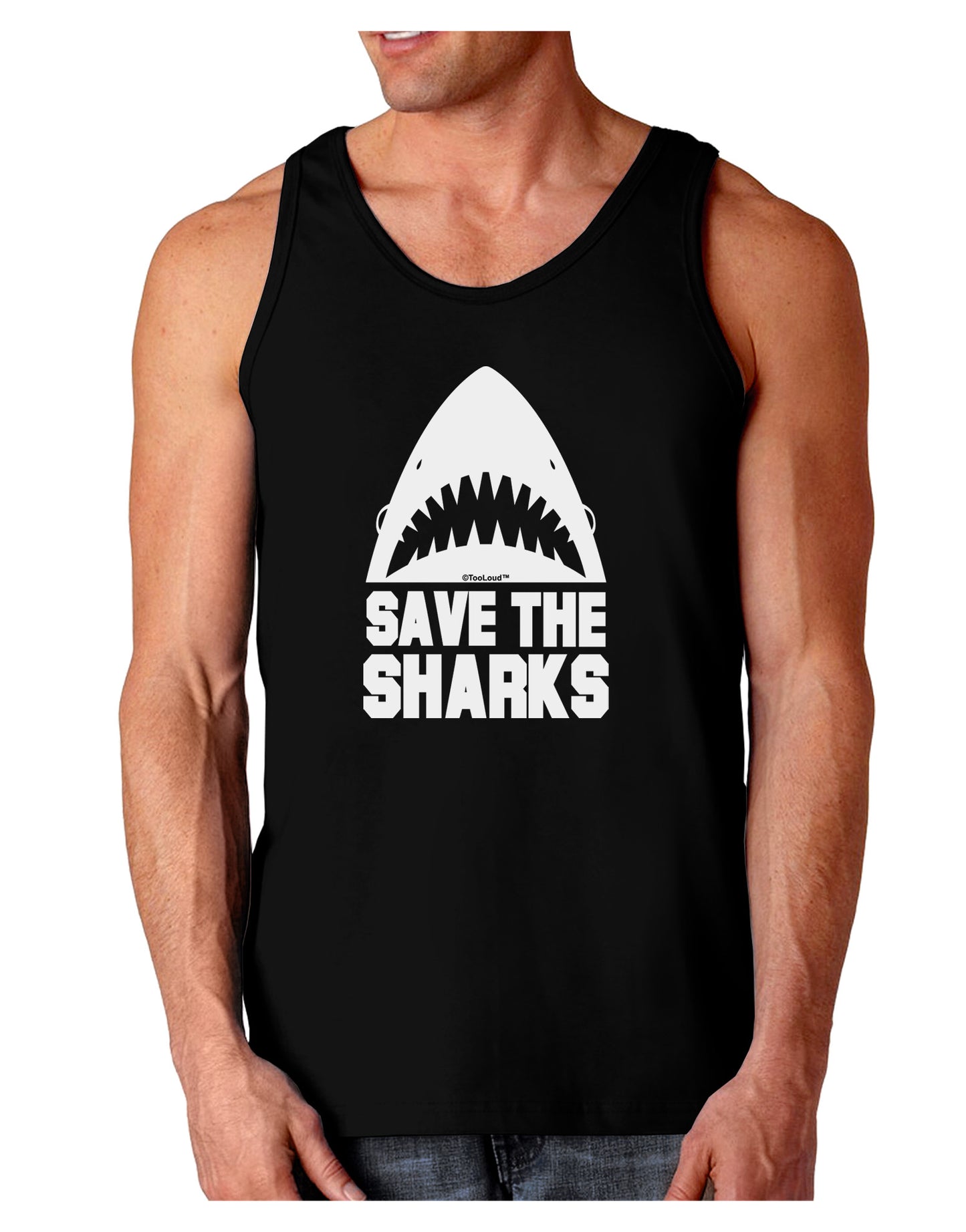 Save The Sharks Dark Loose Tank Top-Mens Loose Tank Top-TooLoud-Black-Small-Davson Sales