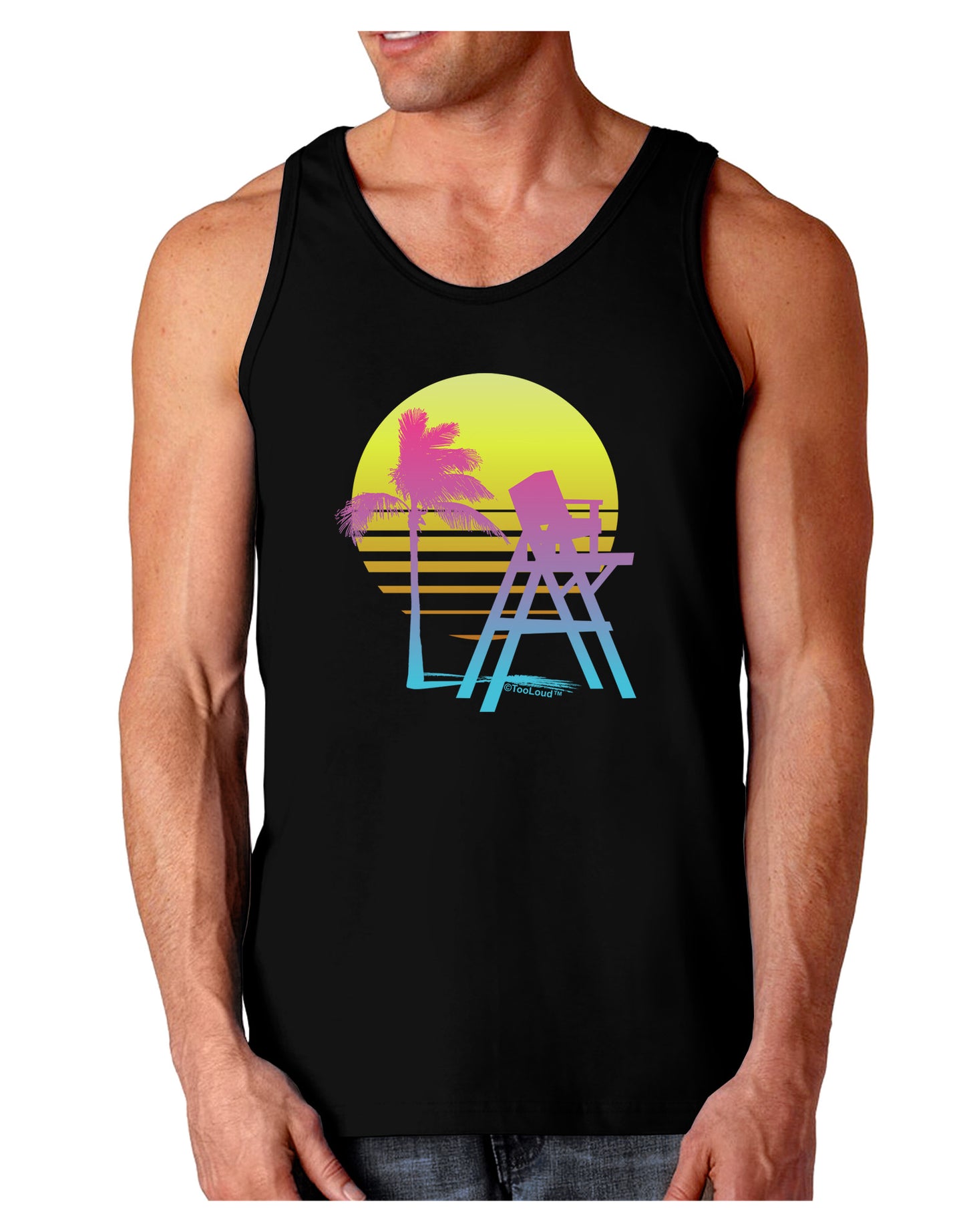 LA Beach Silhouette Letters Dark Loose Tank Top-Mens Loose Tank Top-TooLoud-Black-Small-Davson Sales