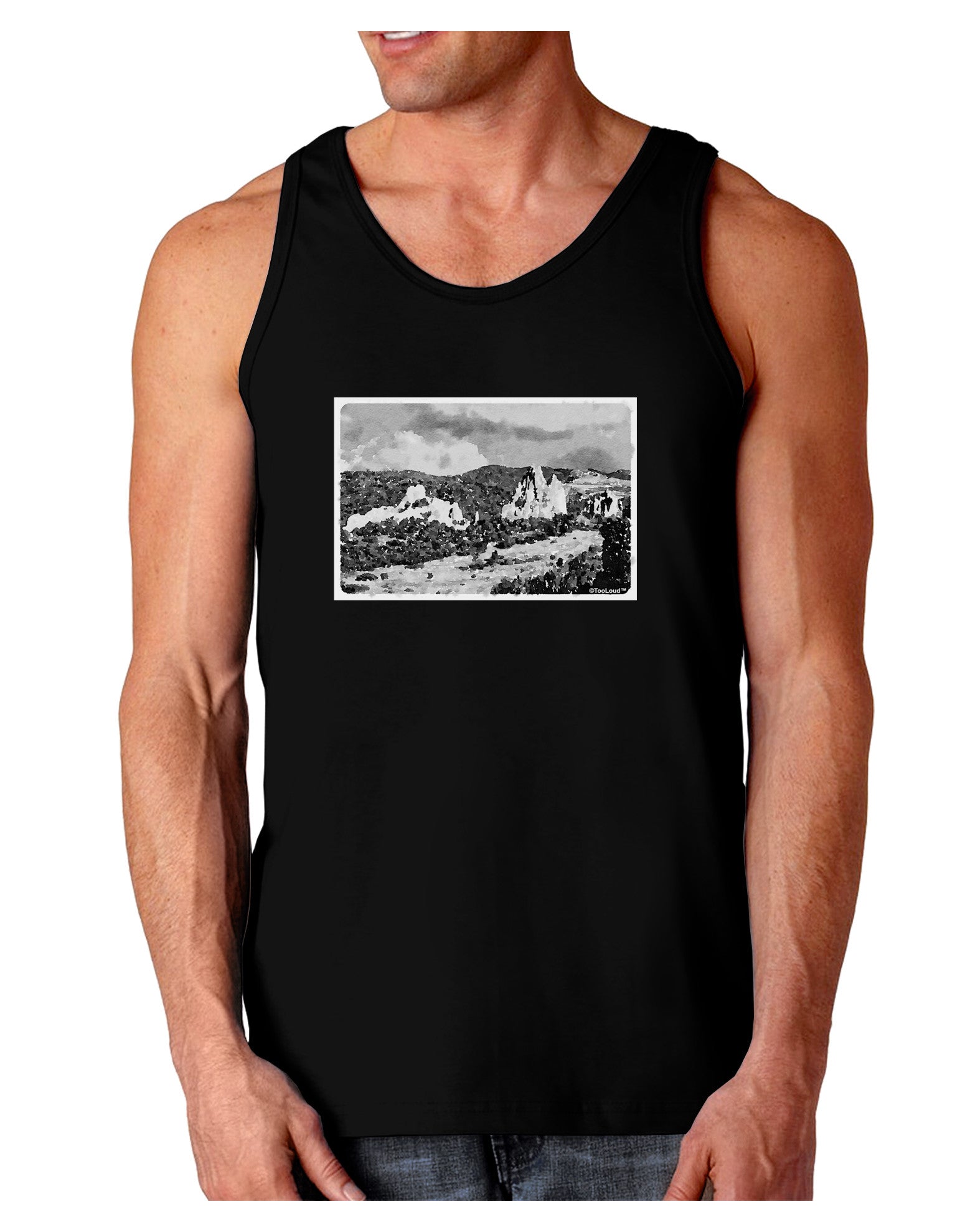 CO Mountain Forest Watercolor Dark Loose Tank Top-Mens Loose Tank Top-TooLoud-Black-Small-Davson Sales
