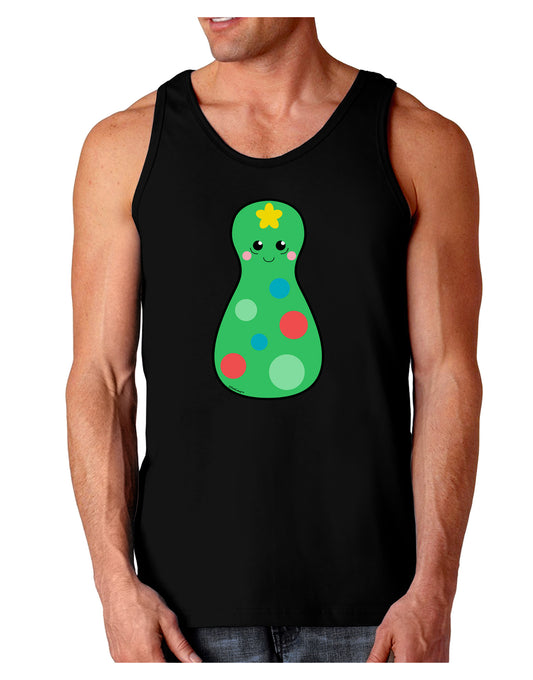 Cute Christmas Tree Matryoshka Nesting Doll Dark Loose Tank Top-Mens Loose Tank Top-TooLoud-Black-Small-Davson Sales