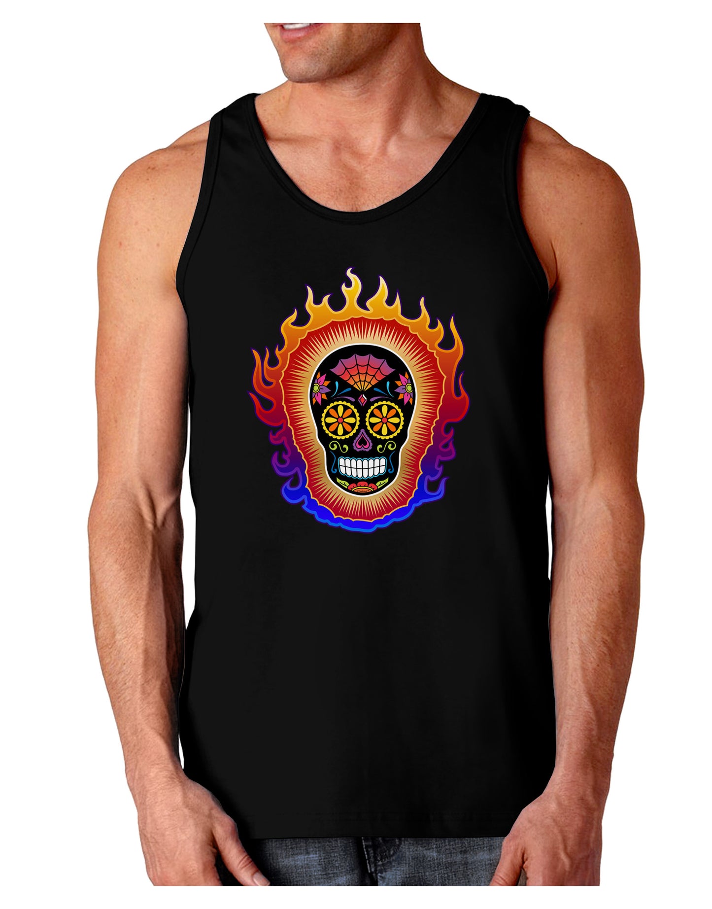 Sacred Calavera Day of the Dead Sugar Skull Dark Loose Tank Top-Mens Loose Tank Top-TooLoud-Black-Small-Davson Sales