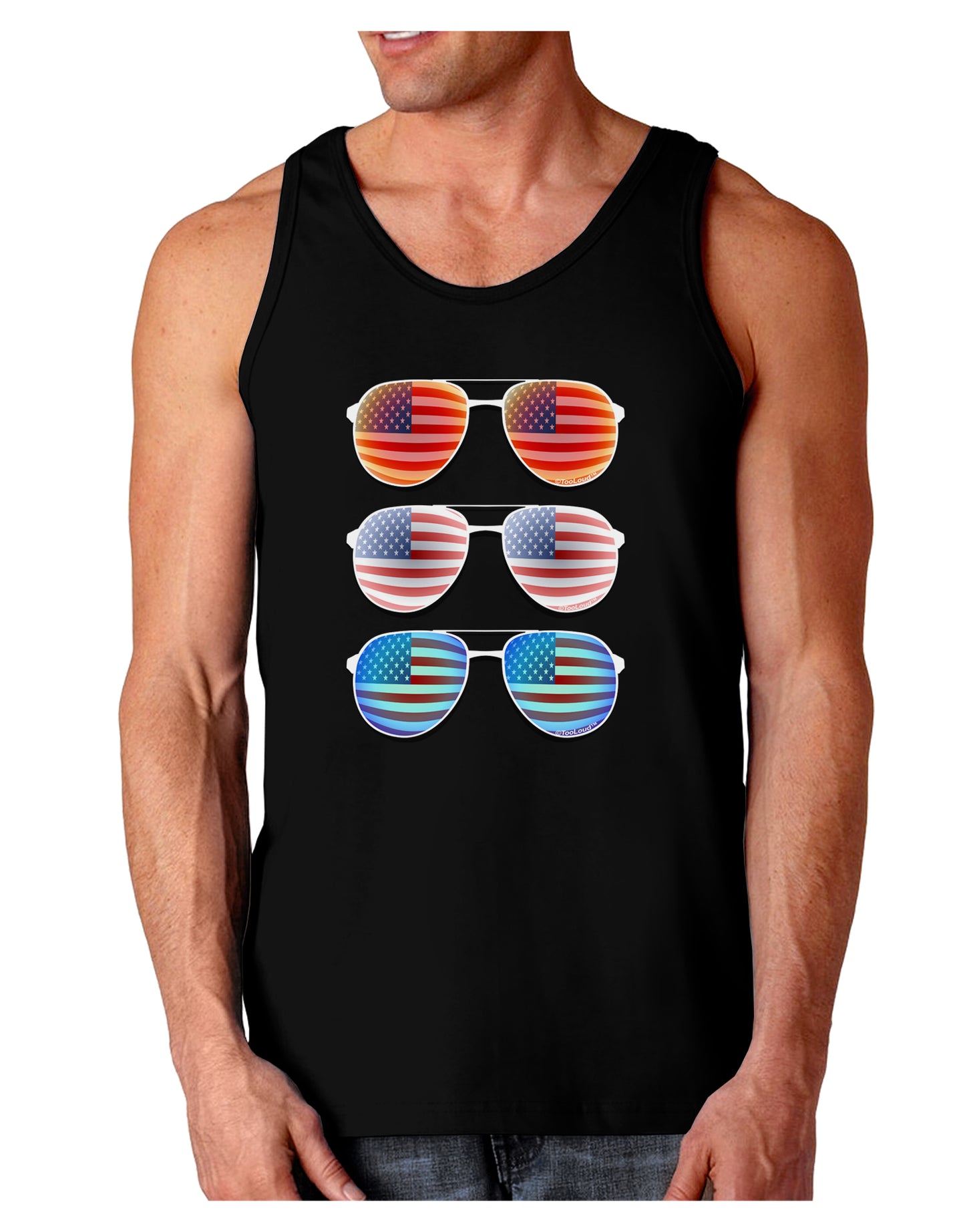 Red White and Blue USA Flag Aviators Dark Loose Tank Top-Mens Loose Tank Top-TooLoud-Black-Small-Davson Sales