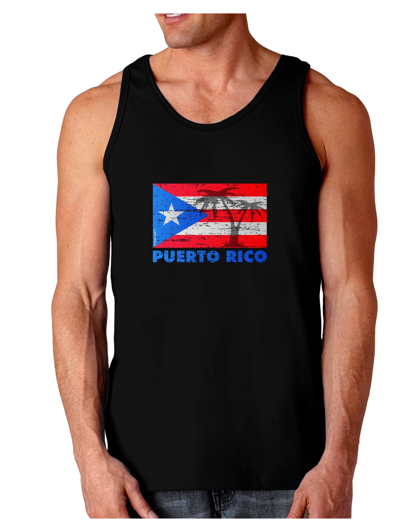 Distressed Puerto Rico Flag Dark Loose Tank Top-Mens Loose Tank Top-TooLoud-Black-Small-Davson Sales