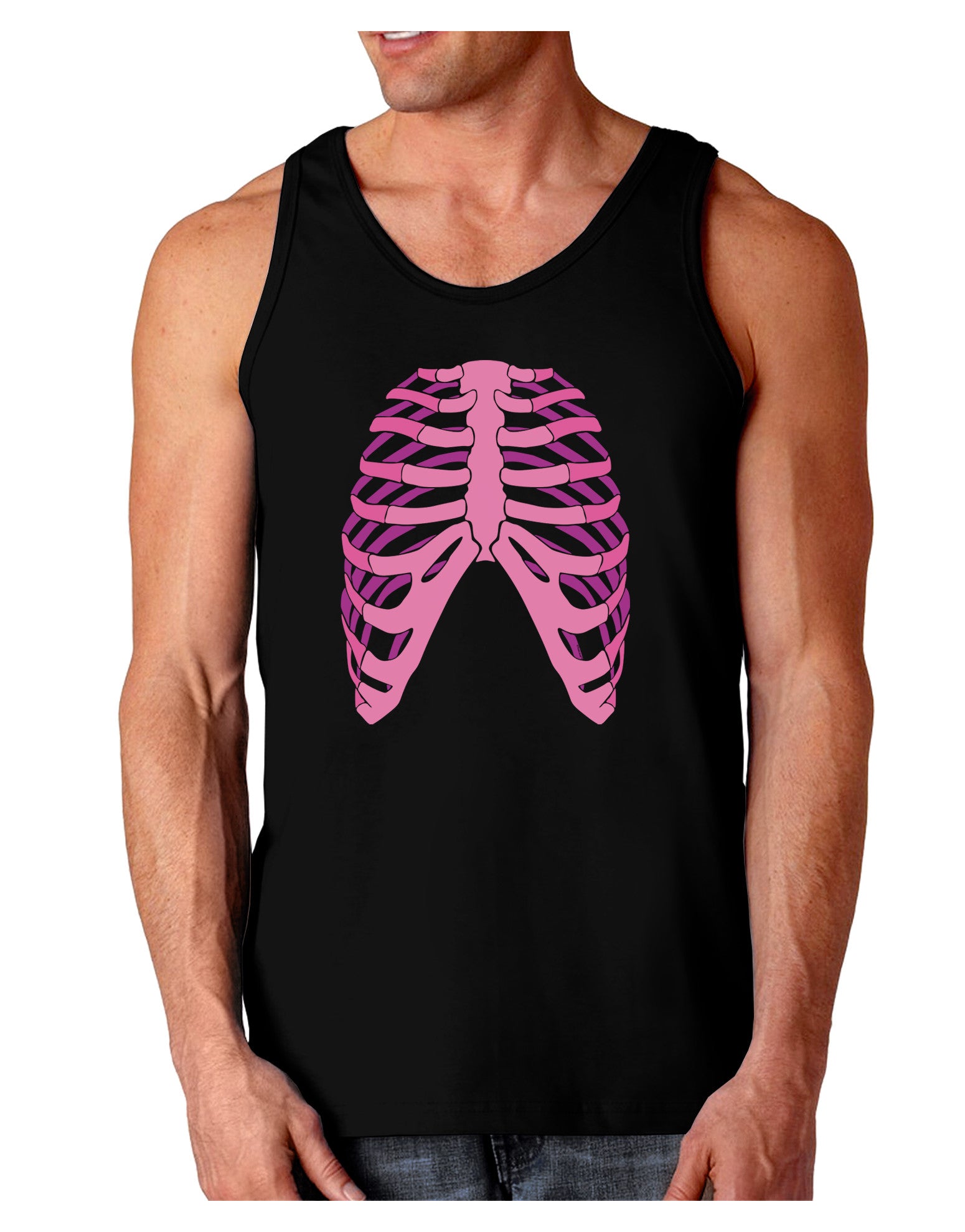 Human Pink Skeleton Bones Ribcage Dark Loose Tank Top-Mens Loose Tank Top-TooLoud-Black-Small-Davson Sales