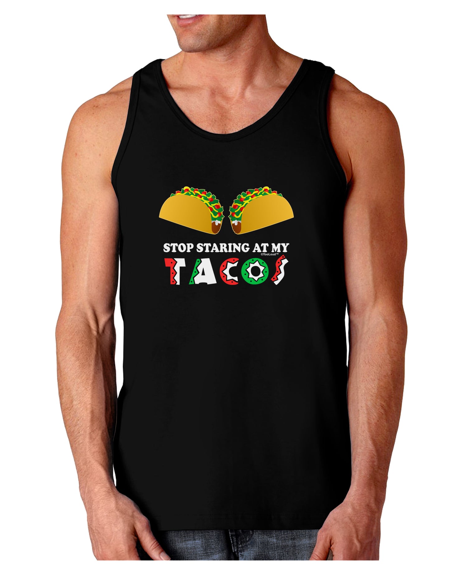 Stop Staring At My Tacos Dark Loose Tank Top-Mens Loose Tank Top-TooLoud-Black-Small-Davson Sales