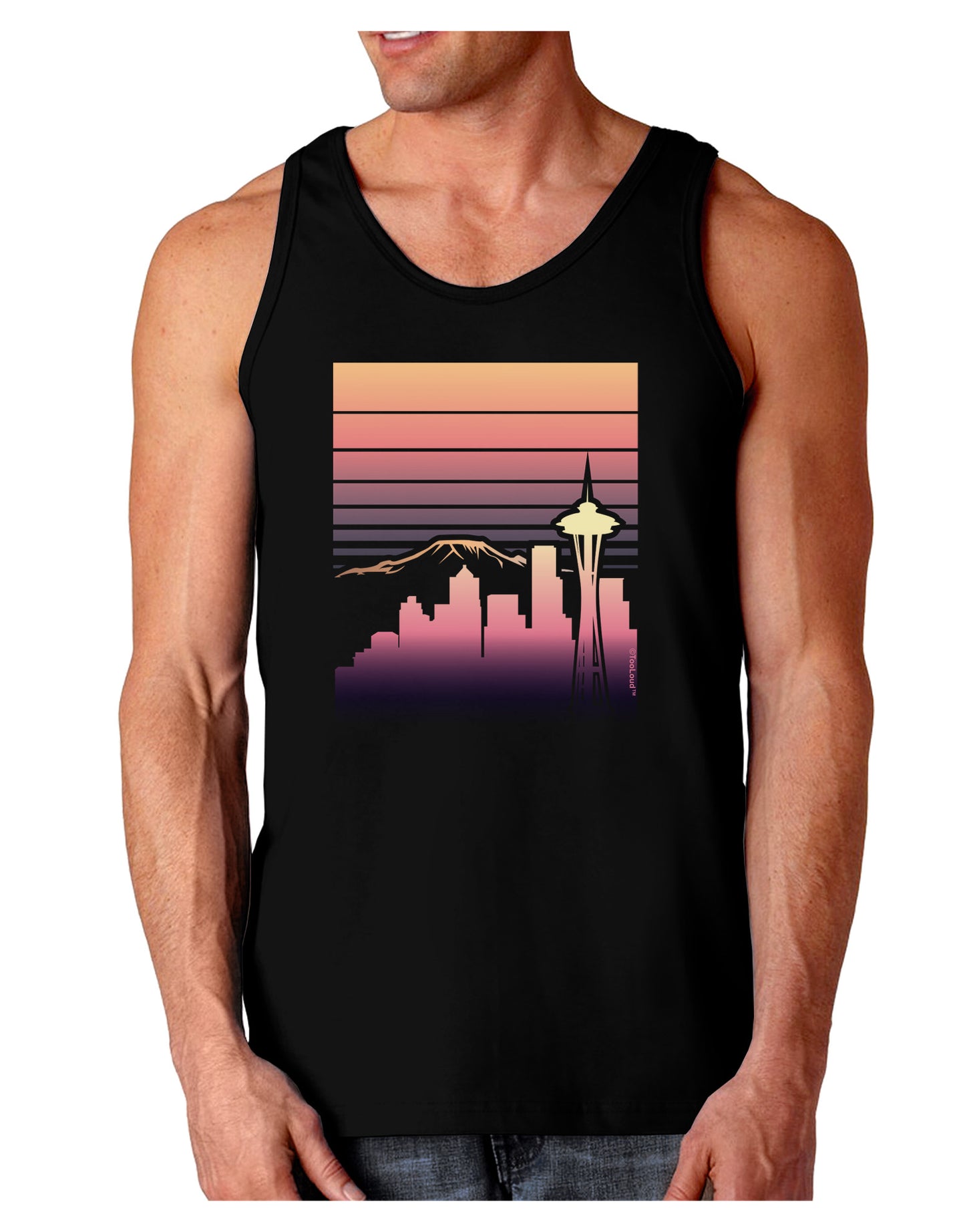 Seattle Skyline Sunrise Dark Loose Tank Top-Mens Loose Tank Top-TooLoud-Black-Small-Davson Sales