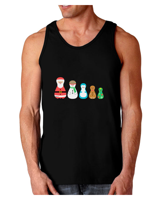 Cute Christmas Matryoshka Nesting Dolls Dark Loose Tank Top-Mens Loose Tank Top-TooLoud-Black-Small-Davson Sales