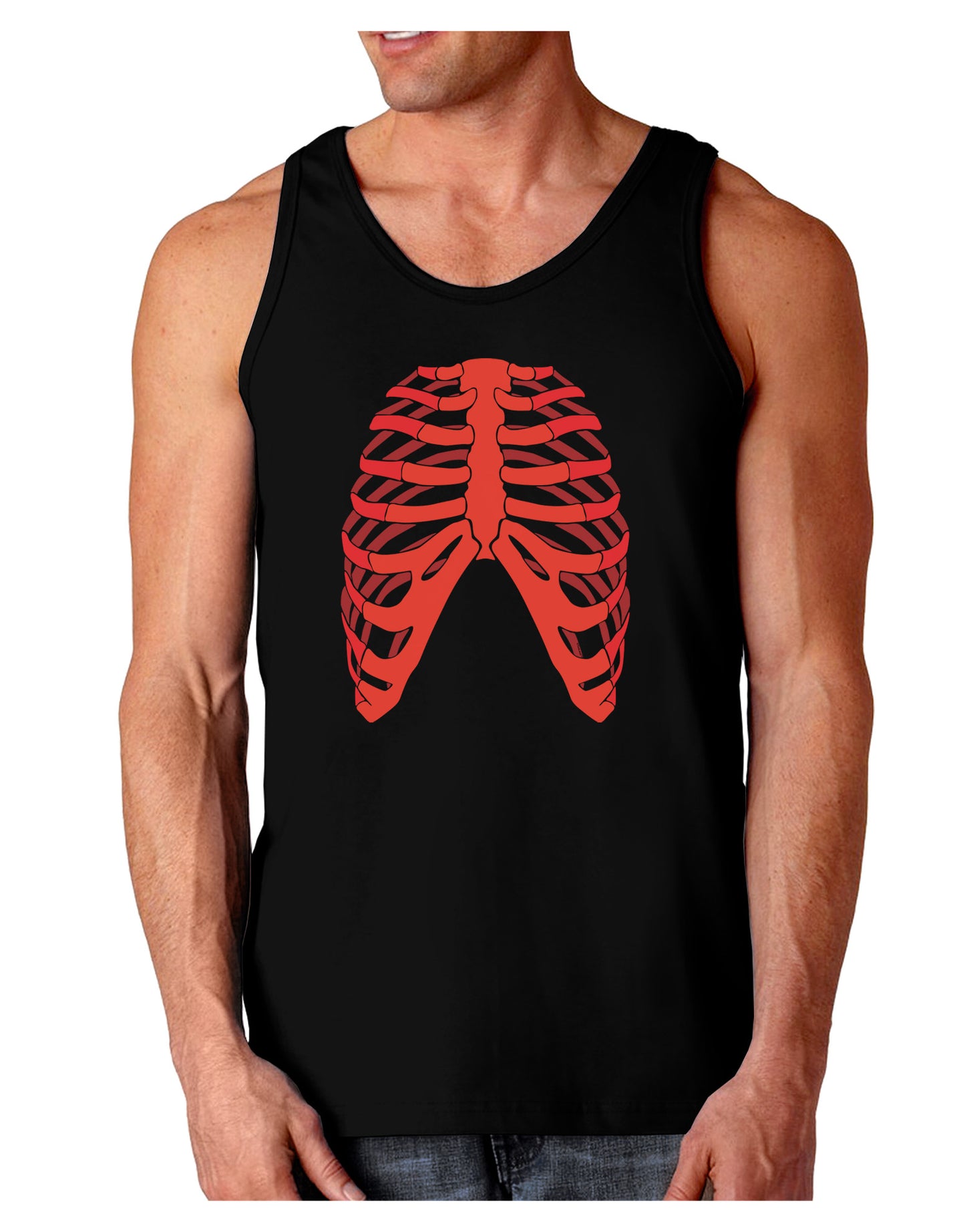Human Red Skeleton Bones Ribcage Dark Loose Tank Top-Mens Loose Tank Top-TooLoud-Black-Small-Davson Sales
