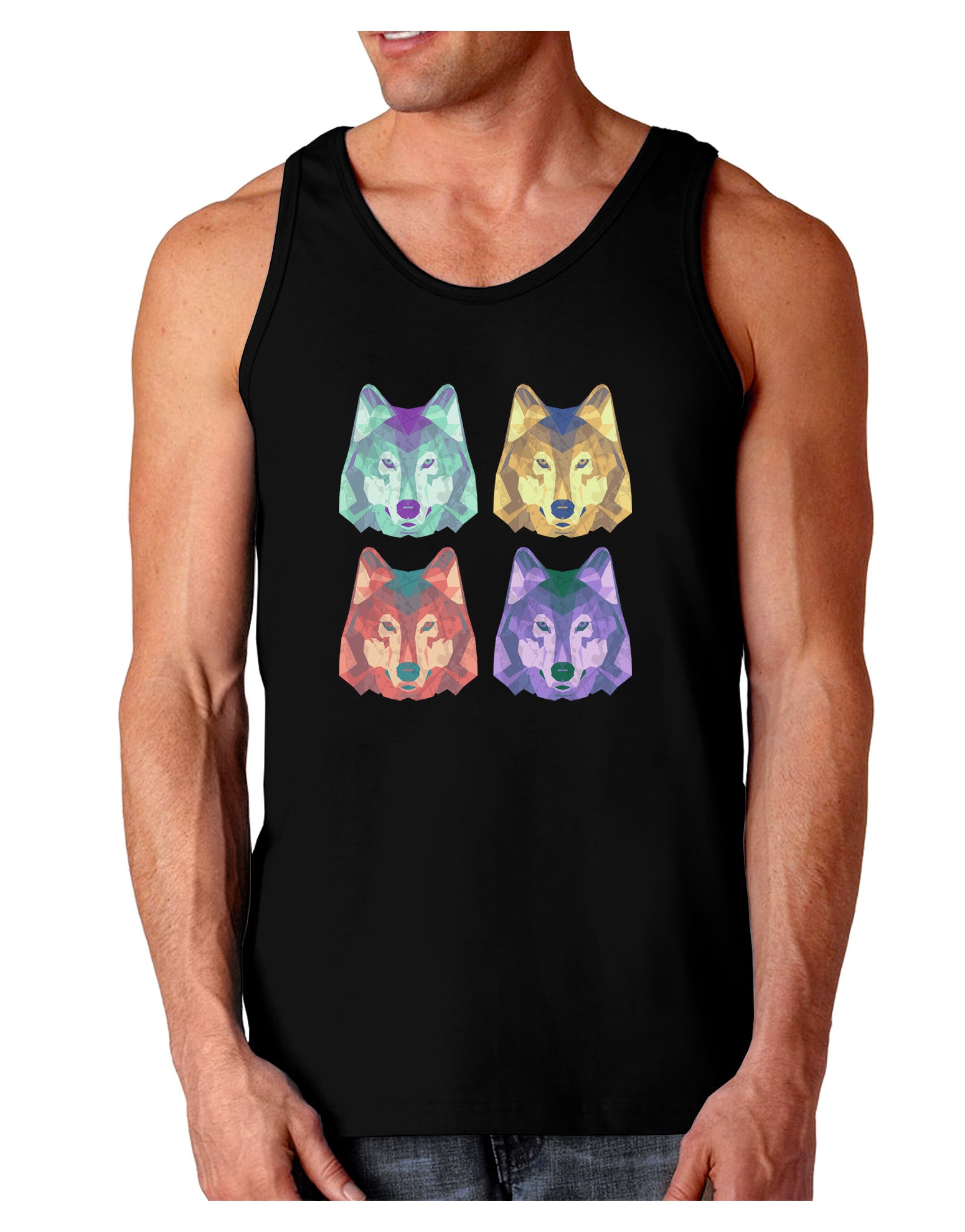 Geometric Wolf Head Pop Art Dark Loose Tank Top-Mens Loose Tank Top-TooLoud-Black-Small-Davson Sales