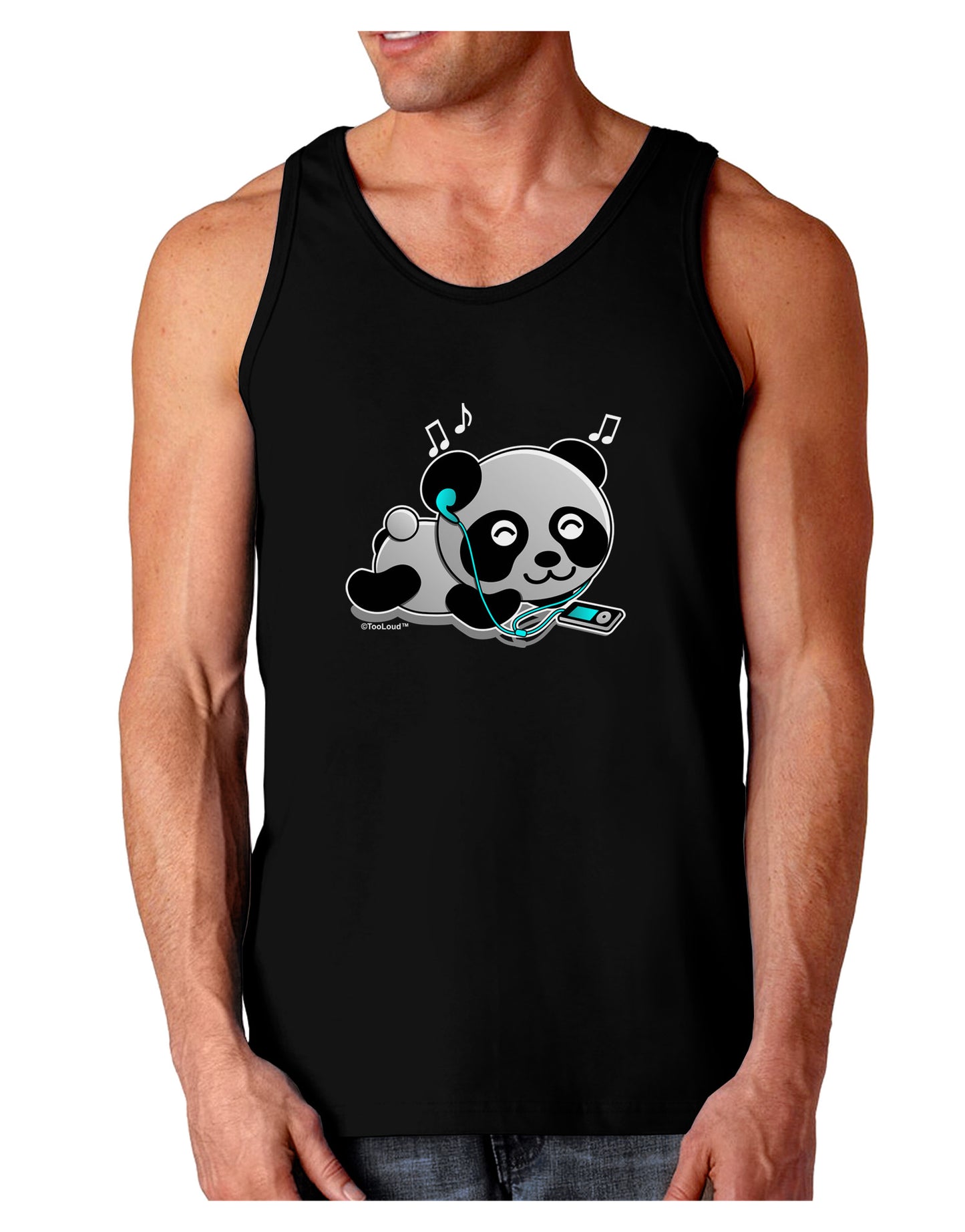 Cute Panda With Ear Buds Dark Loose Tank Top-Mens Loose Tank Top-TooLoud-Black-Small-Davson Sales