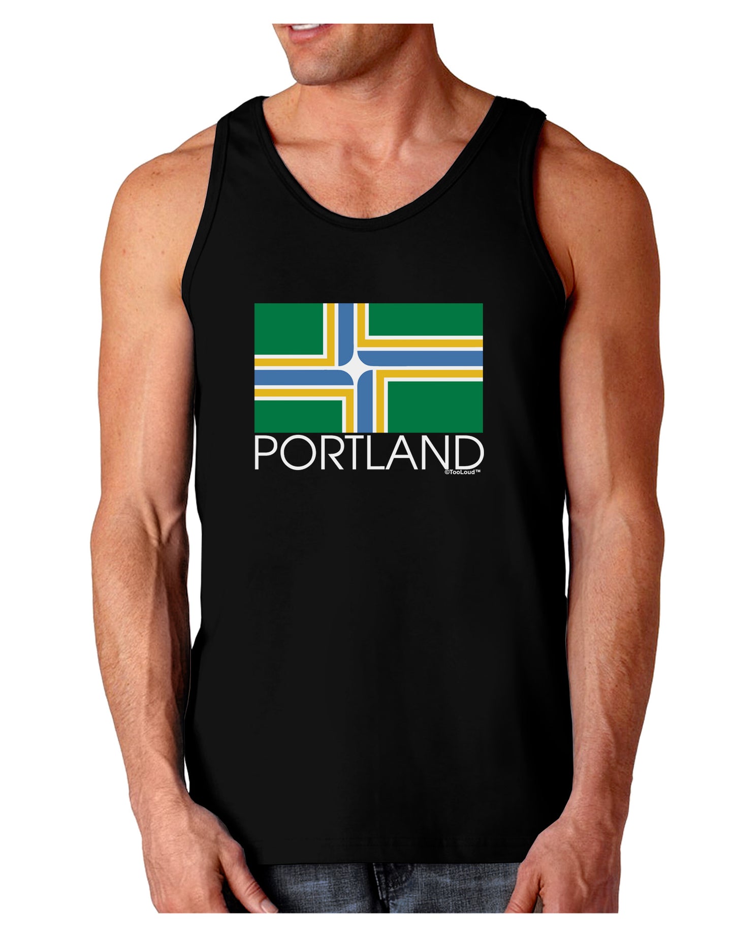 Portland Oregon Flag Text Dark Loose Tank Top-Mens Loose Tank Top-TooLoud-Black-Small-Davson Sales