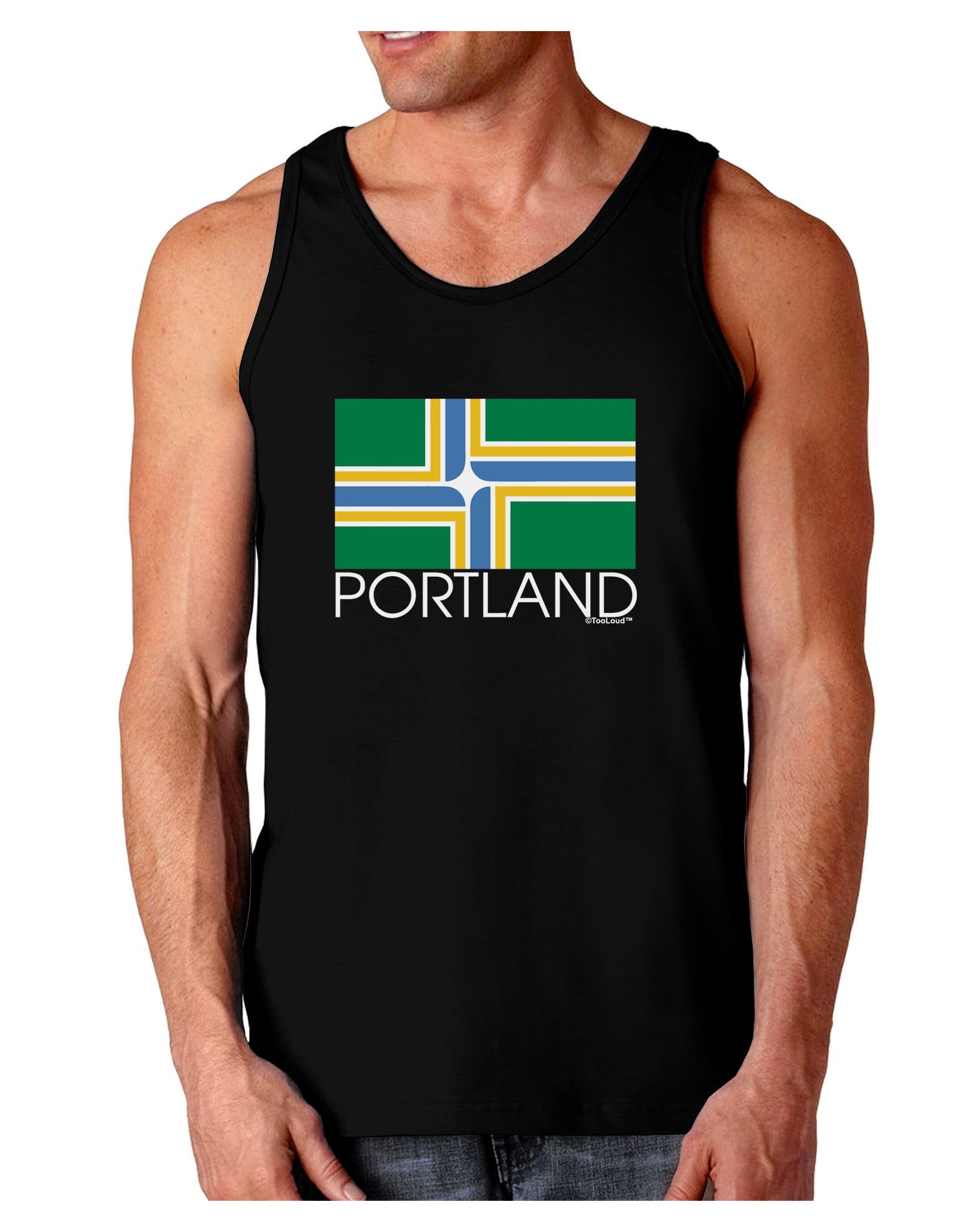Portland Oregon Flag Text Dark Loose Tank Top-Mens Loose Tank Top-TooLoud-Black-Small-Davson Sales