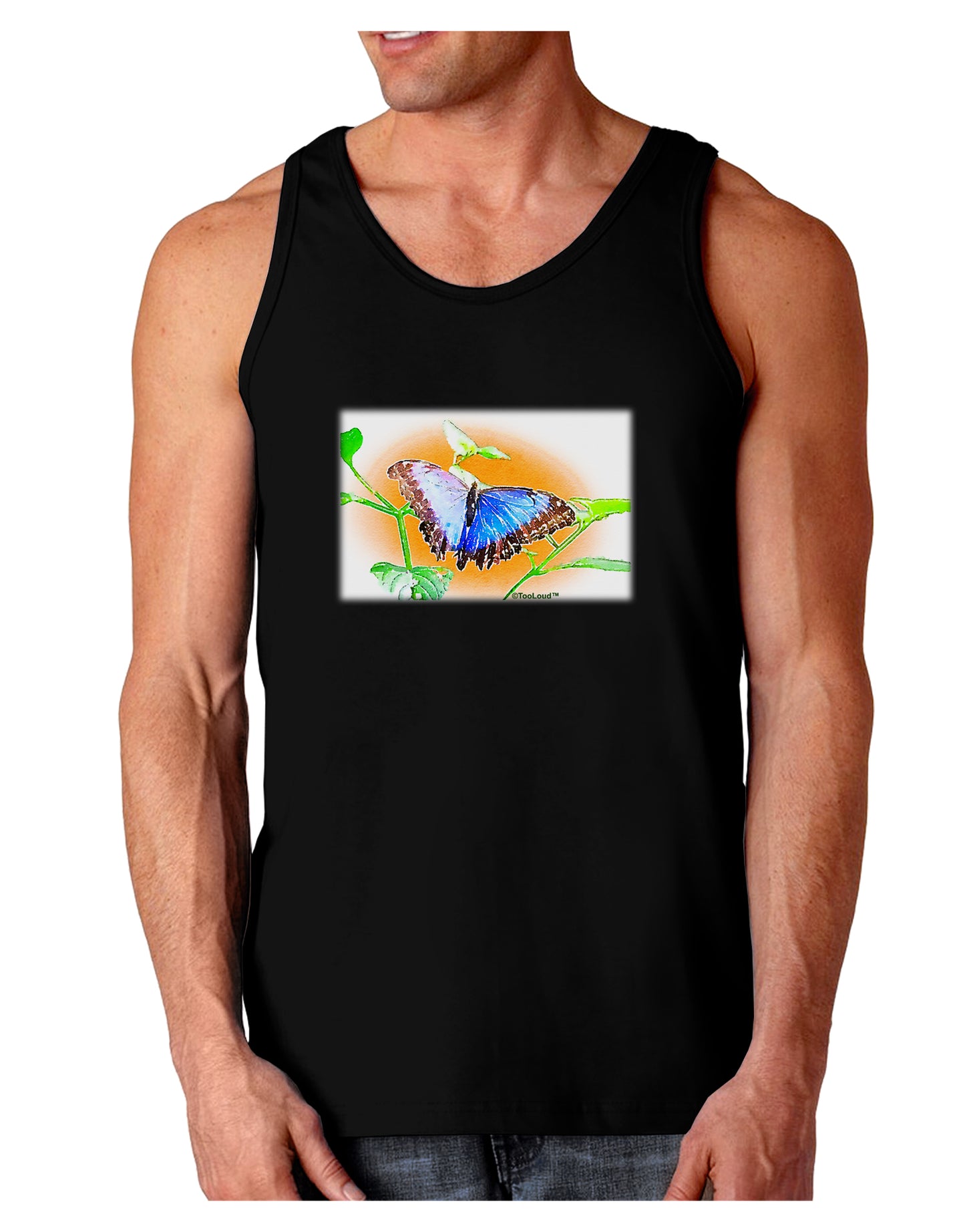 Blue Watercolor Butterfly Dark Loose Tank Top-Mens Loose Tank Top-TooLoud-Black-Small-Davson Sales