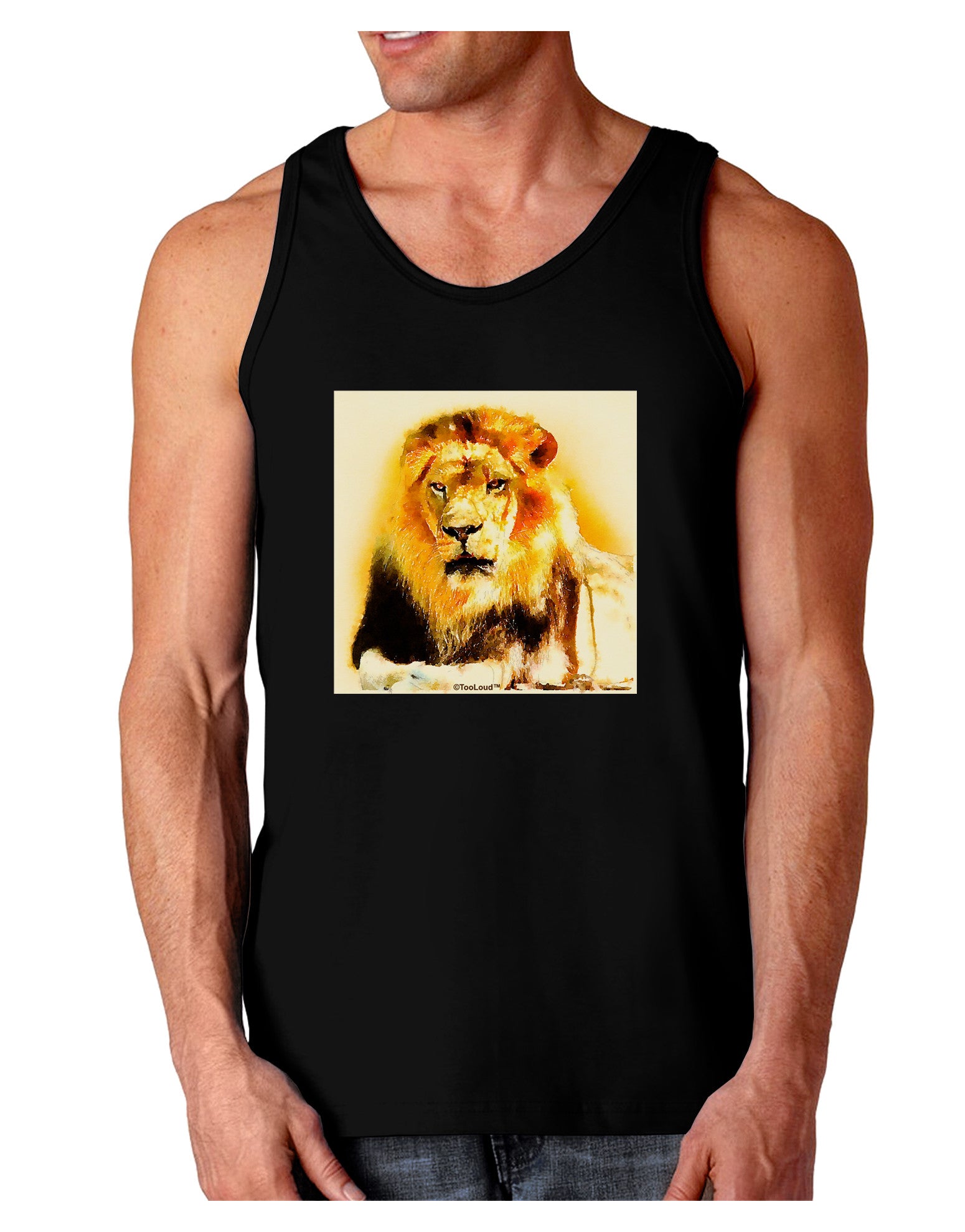 Lion Watercolor 4 Dark Loose Tank Top-Mens Loose Tank Top-TooLoud-Black-Small-Davson Sales