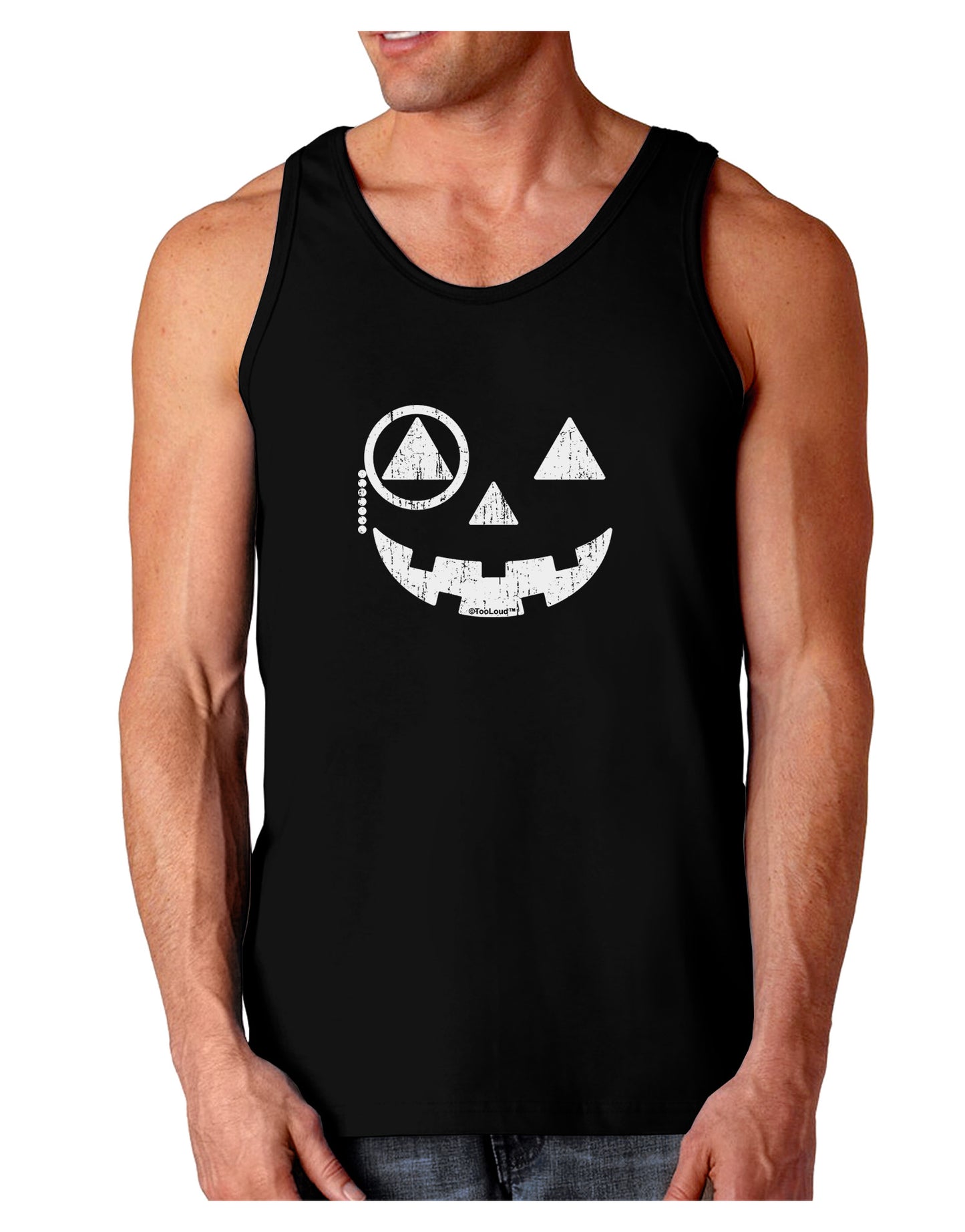 Monocle Jack-o-Lantern Distressed Dark Loose Tank Top-Mens Loose Tank Top-TooLoud-Black-Small-Davson Sales