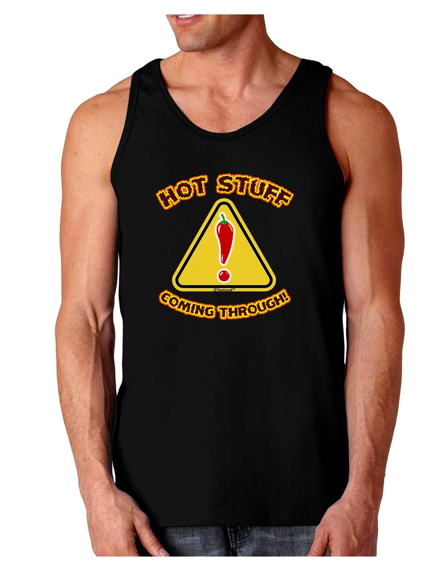 Hot Stuff Coming Through Dark Loose Tank Top-Mens Loose Tank Top-TooLoud-Black-Small-Davson Sales
