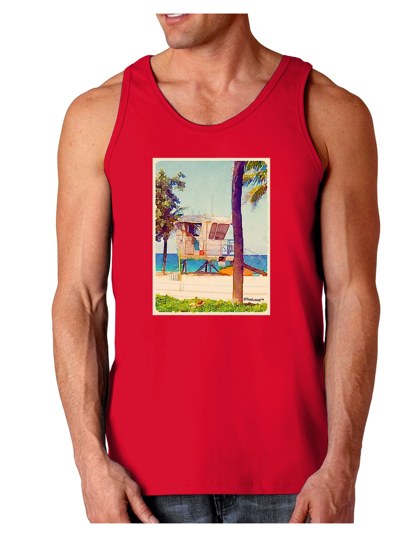 Lifeguard Station Watercolor Dark Loose Tank Top-Mens Loose Tank Top-TooLoud-Red-Small-Davson Sales