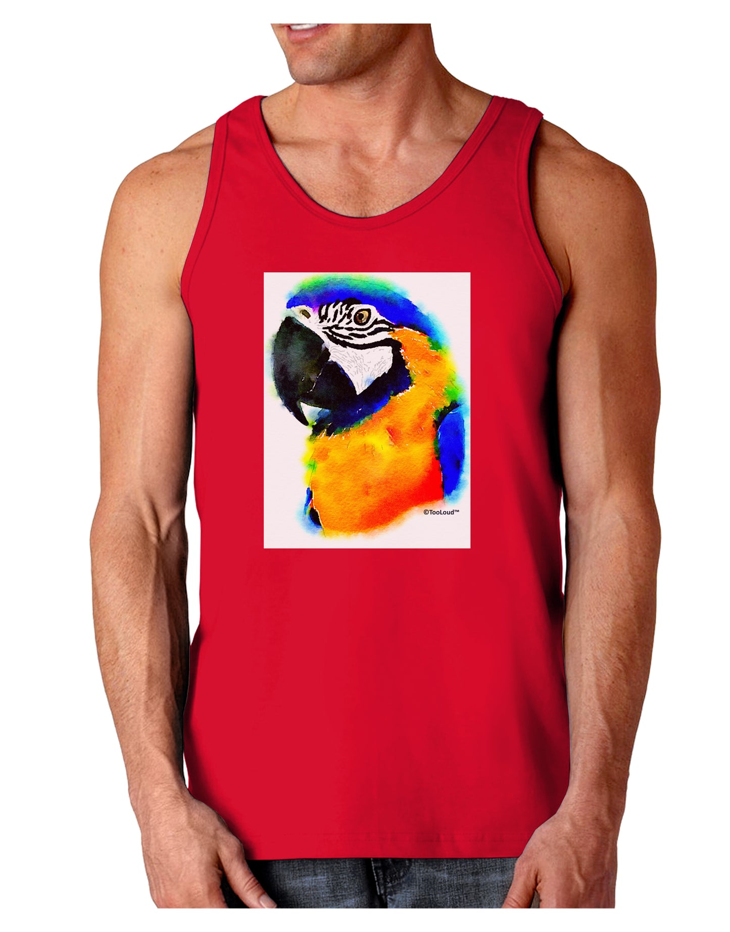 Brightly Colored Parrot Watercolor Dark Loose Tank Top-Mens Loose Tank Top-TooLoud-Red-Small-Davson Sales
