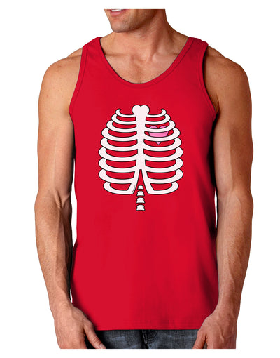 Skeleton Ribcage with Pink Heart Halloween Dark Loose Tank Top-Mens Loose Tank Top-TooLoud-Red-Small-Davson Sales