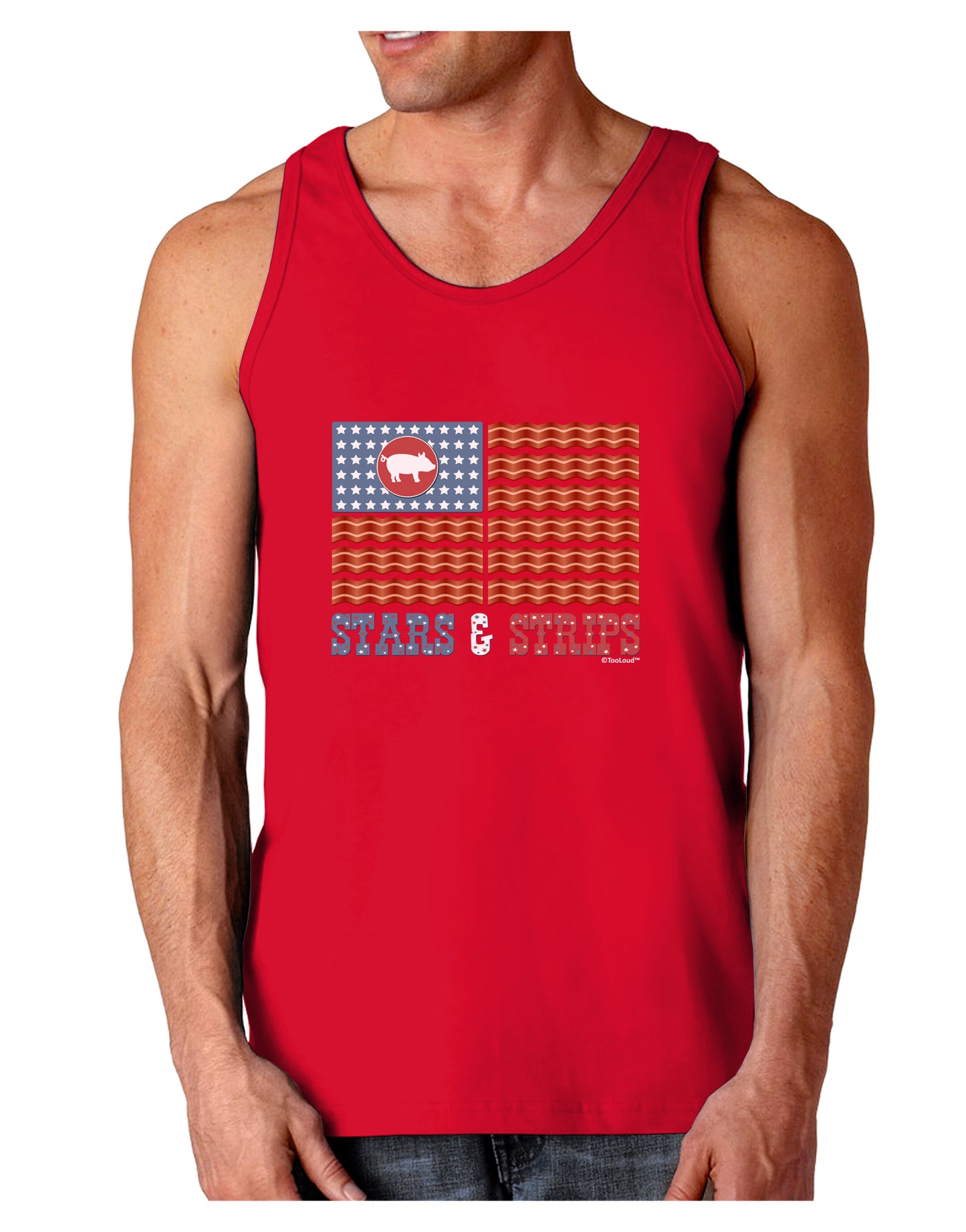 American Bacon Flag - Stars and Strips Dark Loose Tank Top-Mens Loose Tank Top-TooLoud-Red-Small-Davson Sales