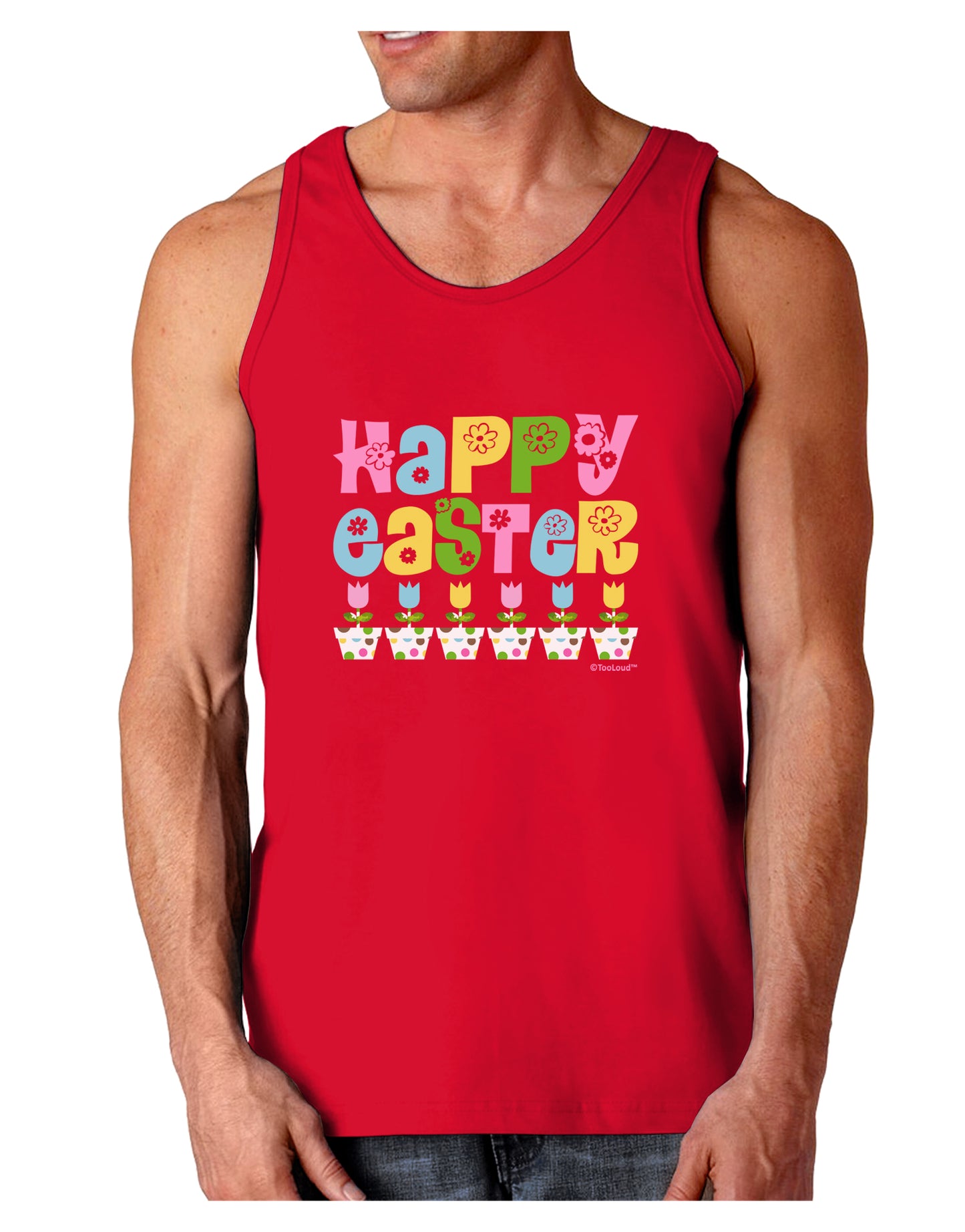 Happy Easter - Tulips Dark Loose Tank Top by TooLoud-Mens Loose Tank Top-TooLoud-Red-Small-Davson Sales