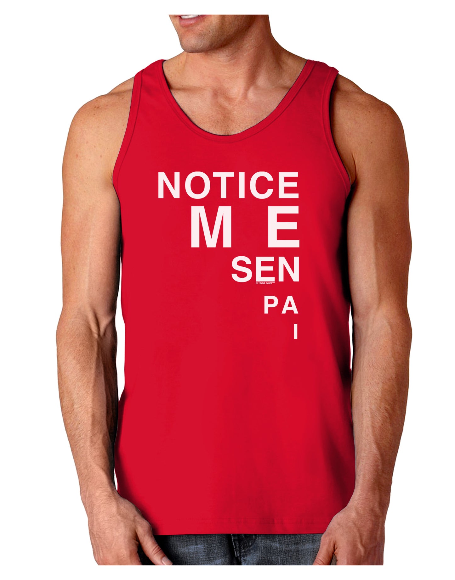 Notice Me Senpai Triangle Text Dark Loose Tank Top-Mens Loose Tank Top-TooLoud-Red-Small-Davson Sales