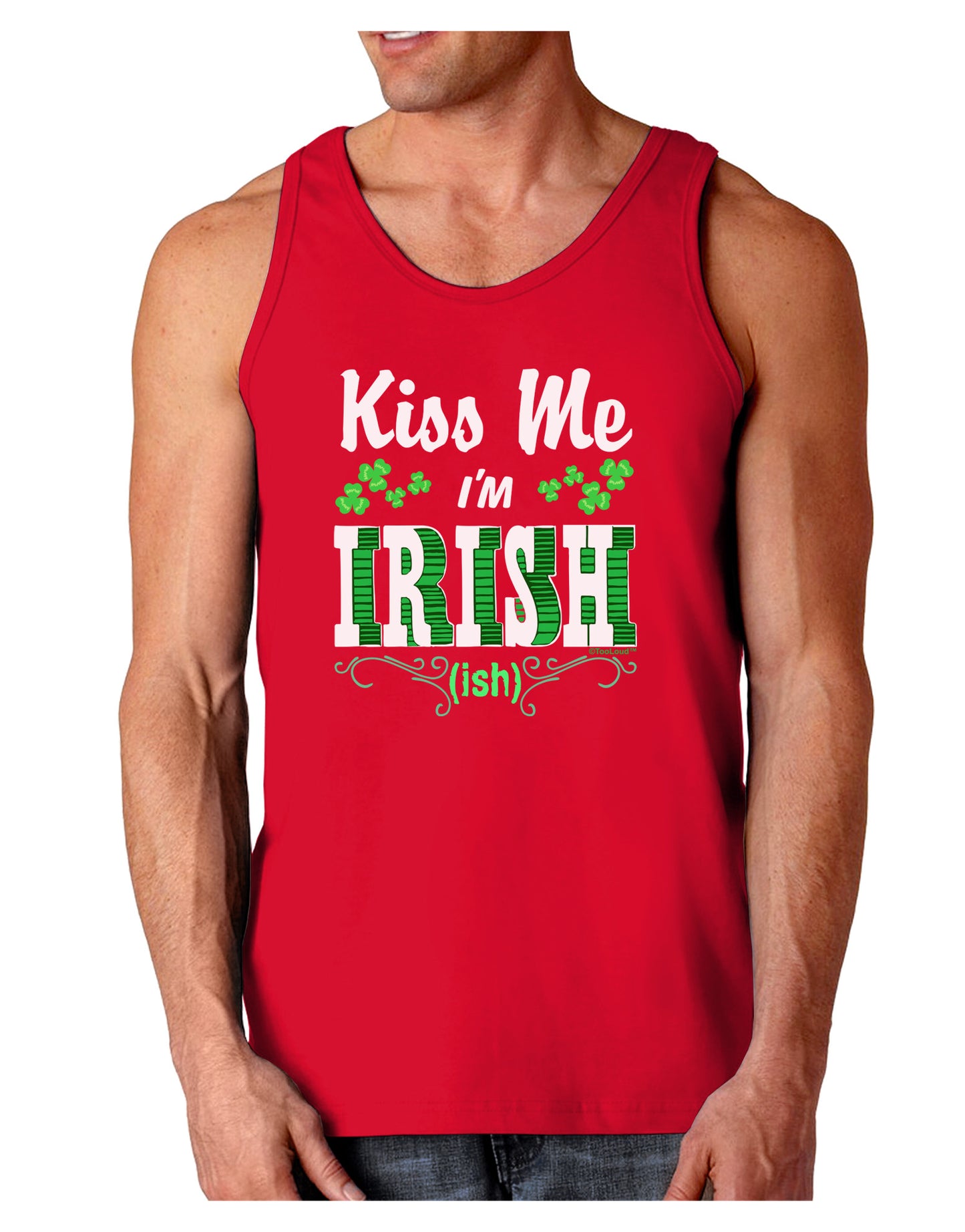Kiss Me I'm Irish-ish Dark Loose Tank Top-Mens Loose Tank Top-TooLoud-Red-Small-Davson Sales