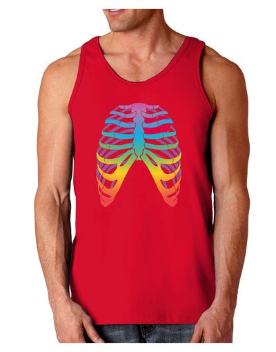 Rainbow Skeleton Ribcage with Heart Dark Loose Tank Top-Mens Loose Tank Top-TooLoud-Red-Small-Davson Sales