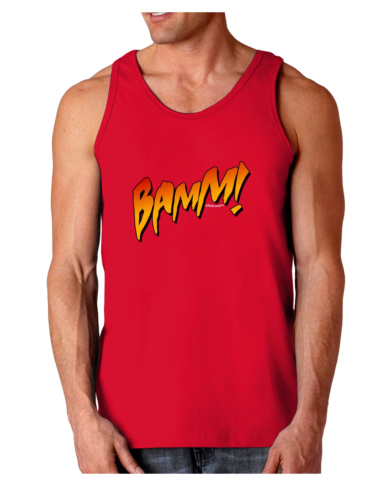 Onomatopoeia BAMM Dark Loose Tank Top-Mens Loose Tank Top-TooLoud-Red-Small-Davson Sales