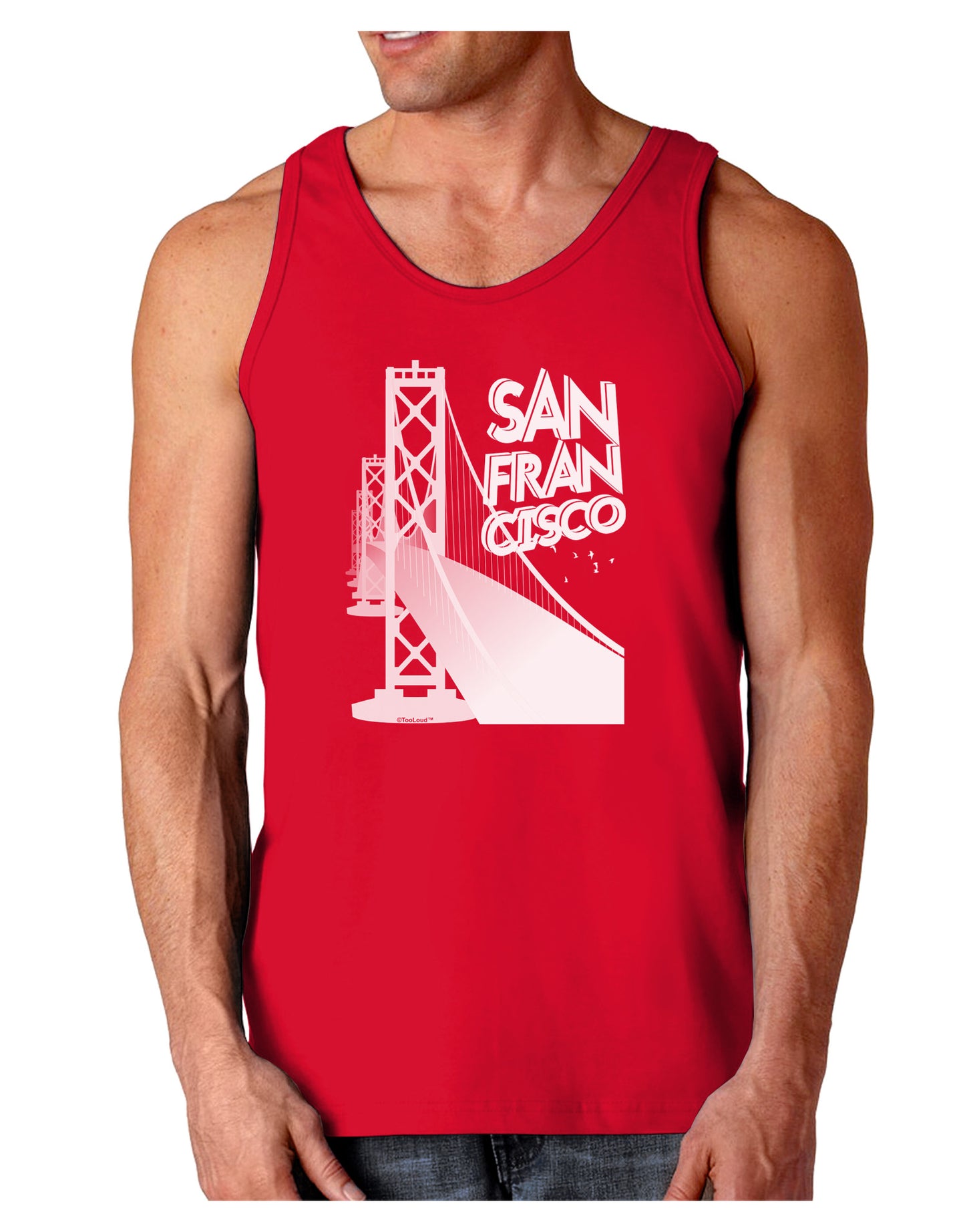 San Francisco Text Bay Bridge Dark Loose Tank Top-Mens Loose Tank Top-TooLoud-Red-Small-Davson Sales