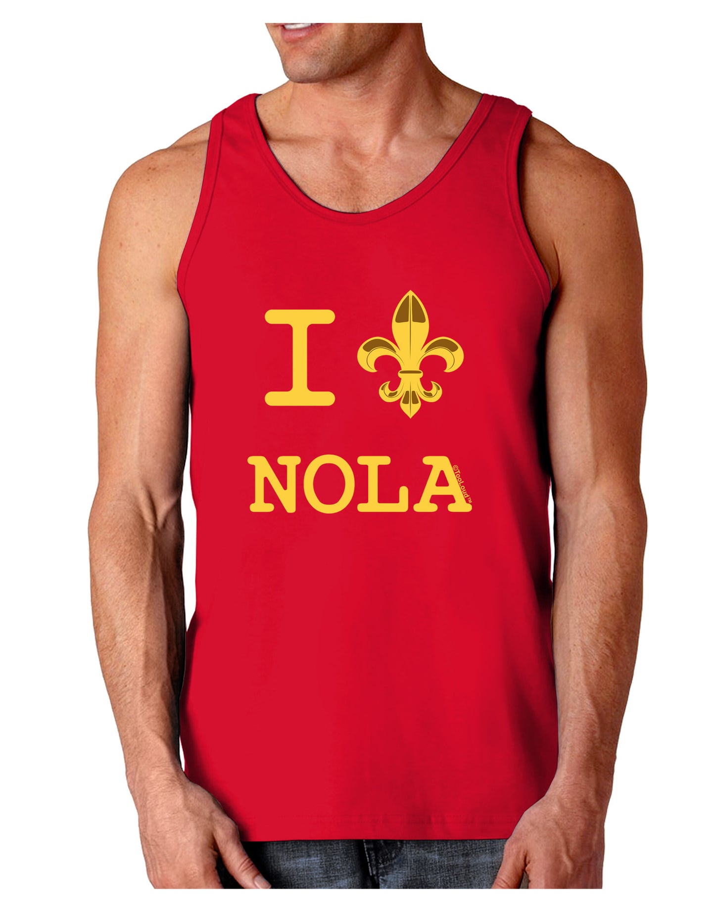 I Love NOLA Fleur de Lis Dark Loose Tank Top-Mens Loose Tank Top-TooLoud-Red-Small-Davson Sales
