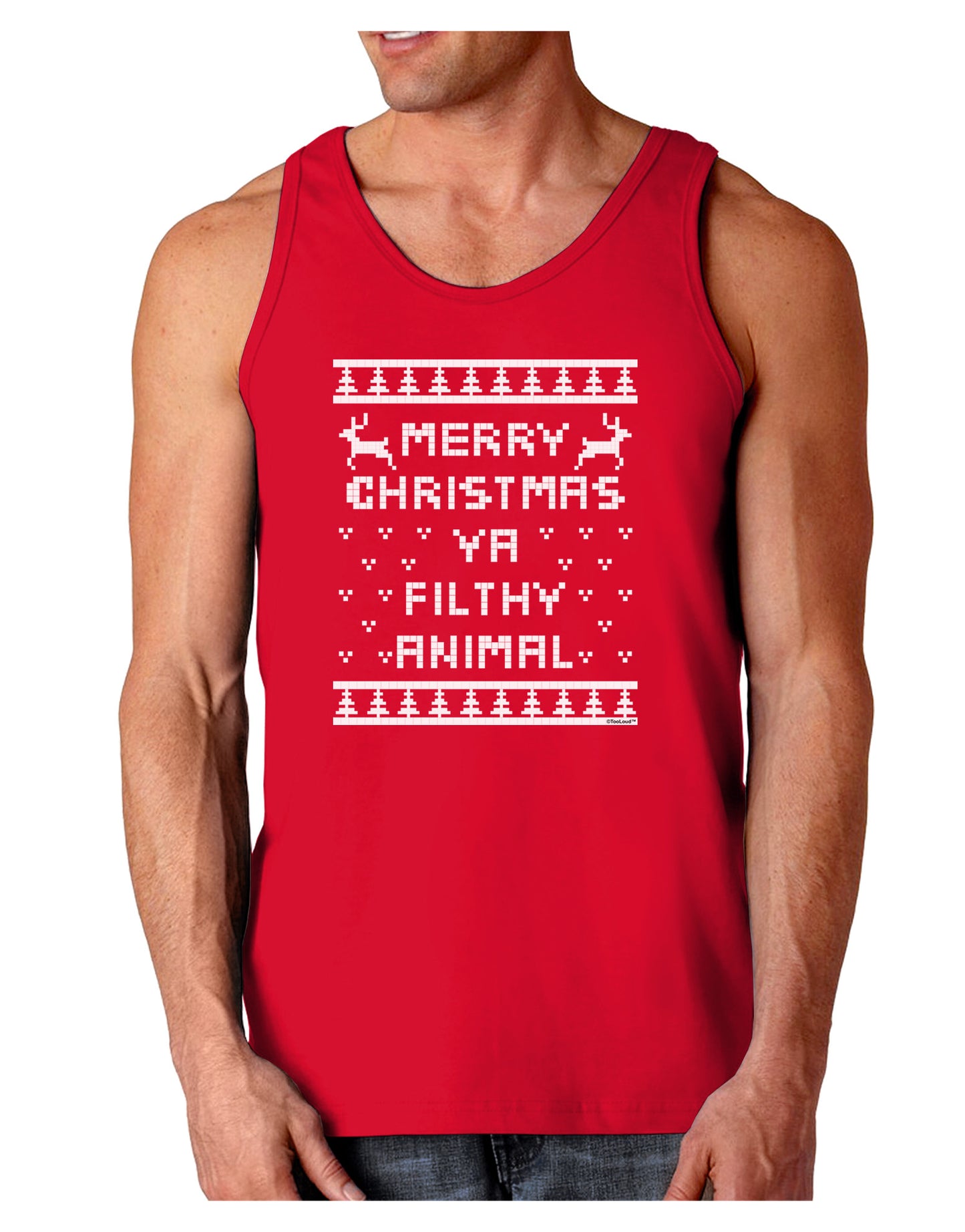 Merry Christmas Ya Filthy Animal Christmas Sweater Dark Loose Tank Top-Mens Loose Tank Top-TooLoud-Red-Small-Davson Sales