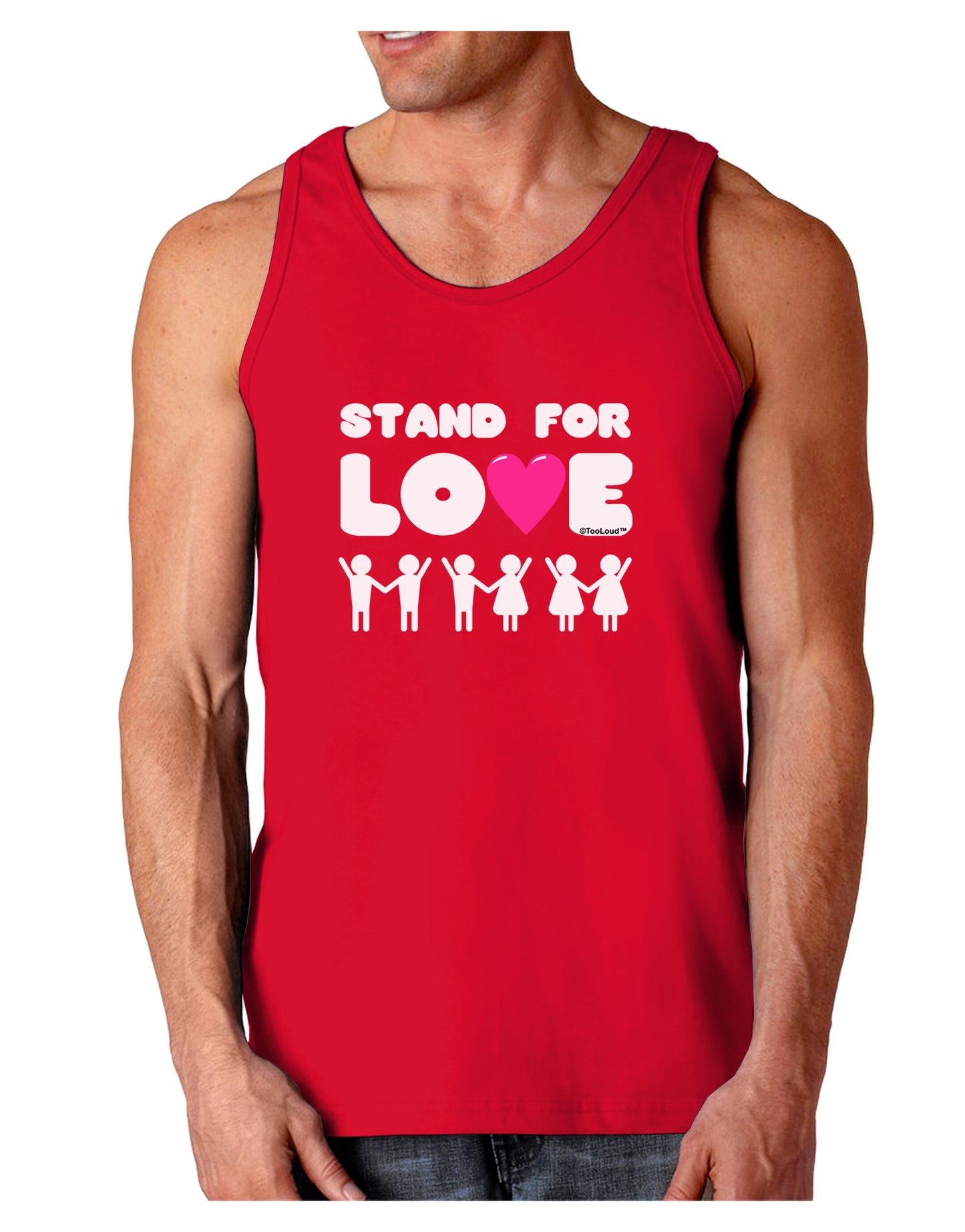 Stand For Love Pink Heart Dark Loose Tank Top-Mens Loose Tank Top-TooLoud-Red-Small-Davson Sales