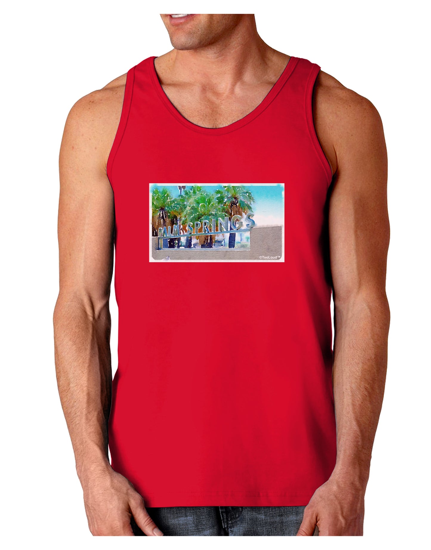 Palm Springs Watercolor Dark Loose Tank Top-Mens Loose Tank Top-TooLoud-Red-Small-Davson Sales