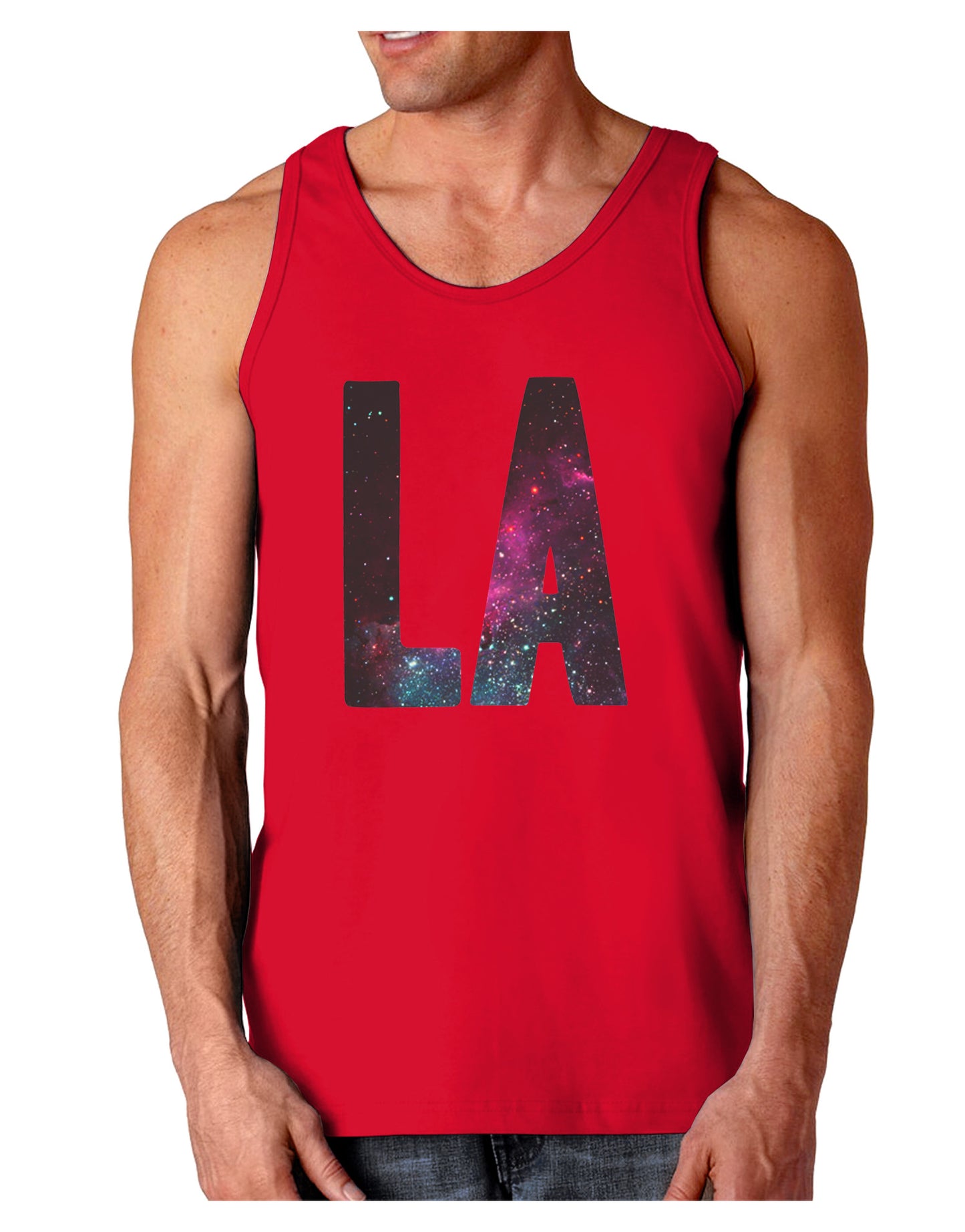 LA Outer Space Desgin Dark Loose Tank Top-Mens Loose Tank Top-TooLoud-Red-Small-Davson Sales