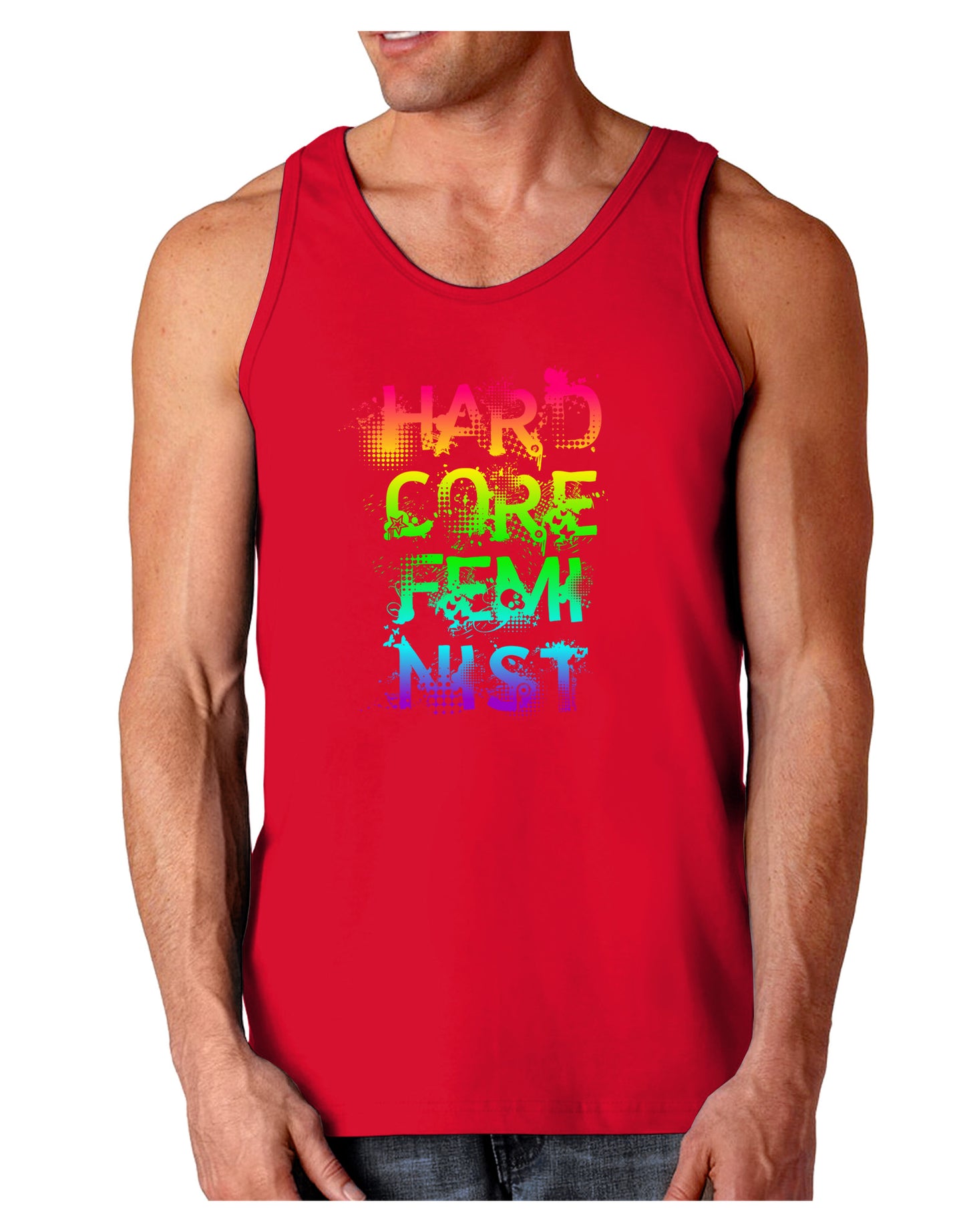 Hardcore Feminist - Rainbow Dark Loose Tank Top-Mens Loose Tank Top-TooLoud-Red-Small-Davson Sales