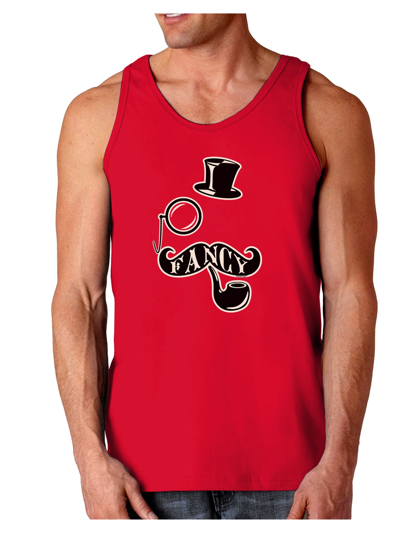 Fancy Tophat Mustache Pipe and Monocle Dark Loose Tank Top-Mens Loose Tank Top-TooLoud-Red-Small-Davson Sales