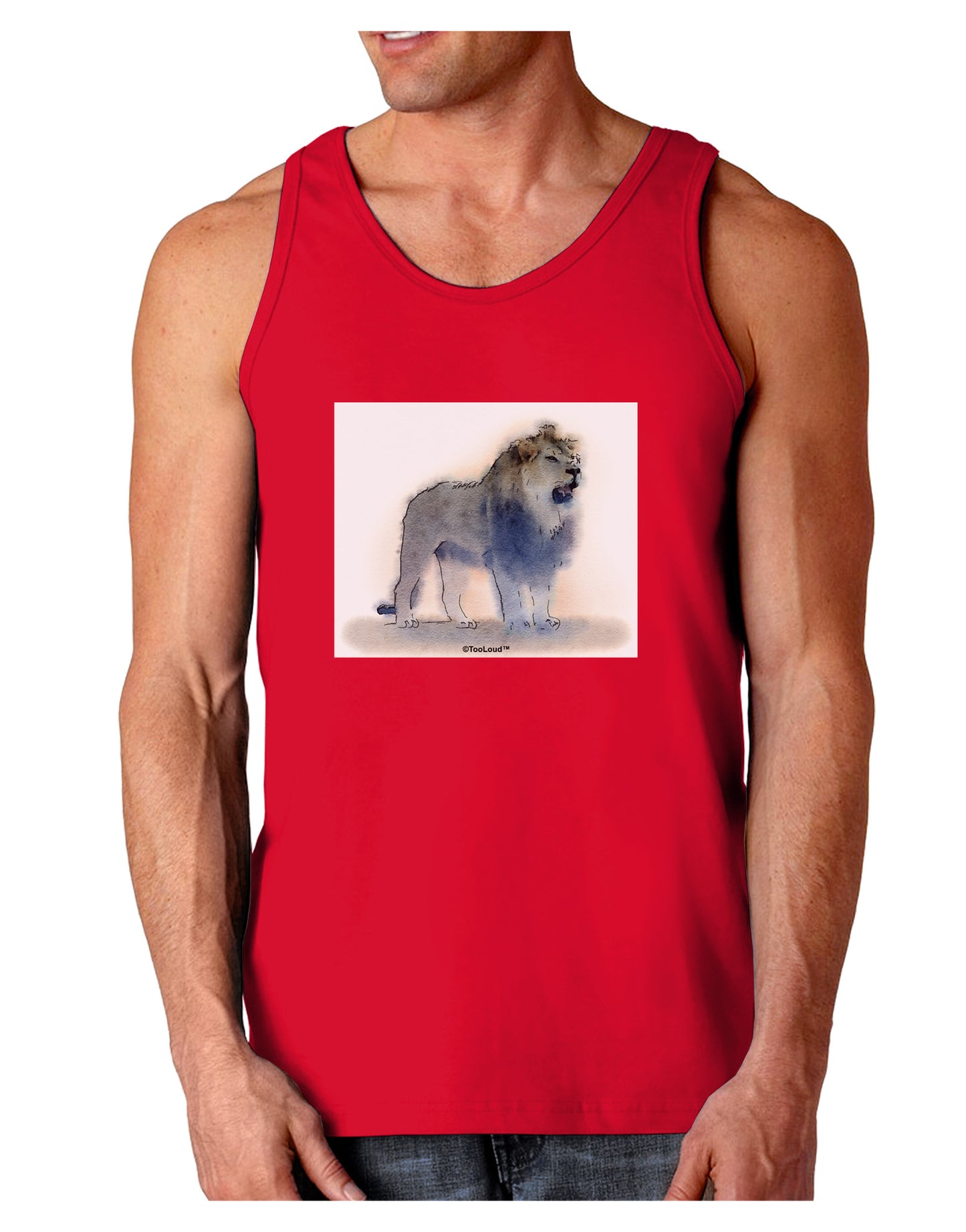 Lion Watercolor B Dark Loose Tank Top-Mens Loose Tank Top-TooLoud-Red-Small-Davson Sales