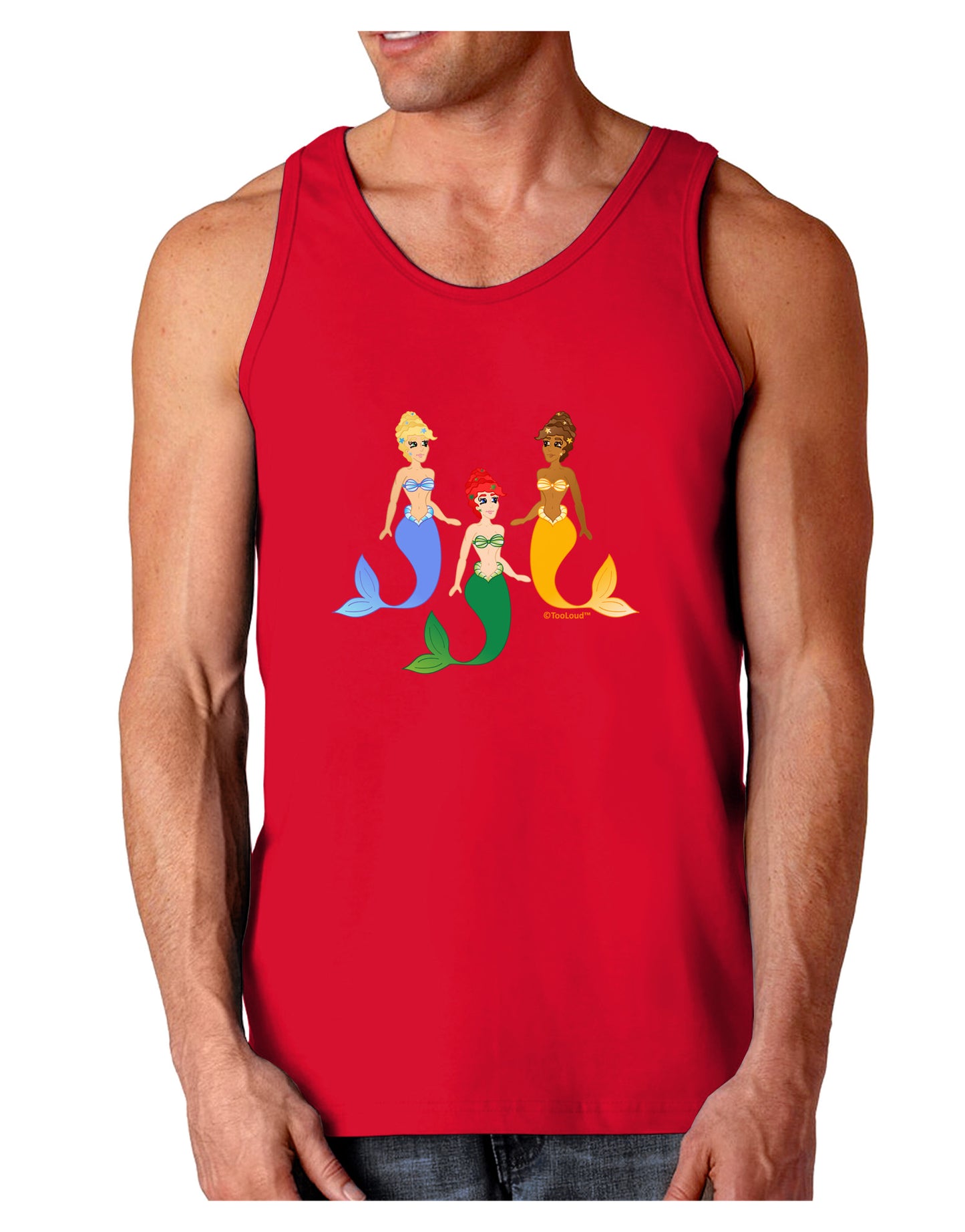Three Mermaids Dark Loose Tank Top-Mens Loose Tank Top-TooLoud-Red-Small-Davson Sales