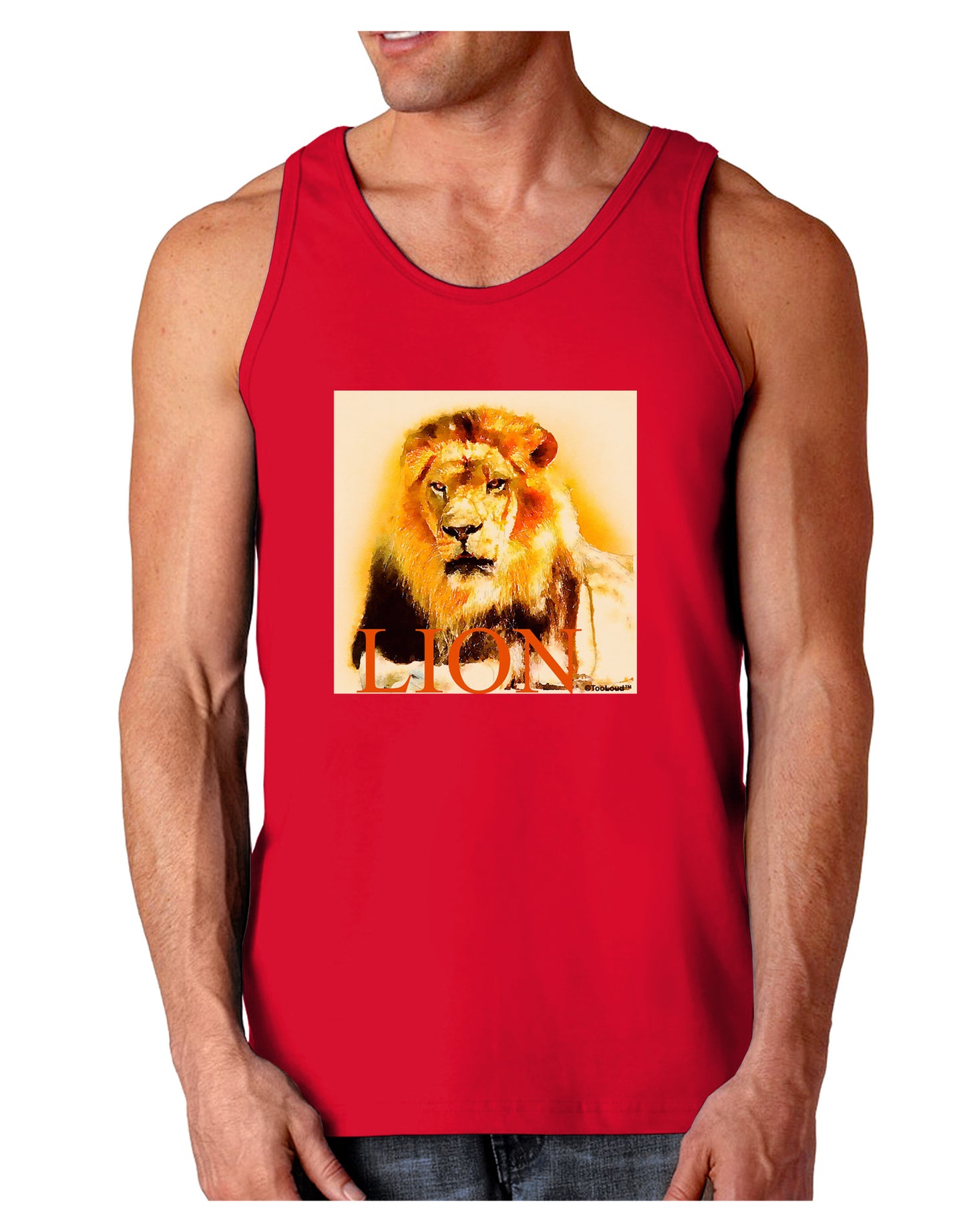 Lion Watercolor 4 Text Dark Loose Tank Top-Mens Loose Tank Top-TooLoud-Red-Small-Davson Sales
