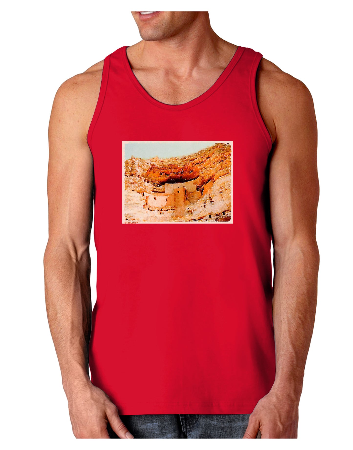 Montezuma Castle Watercolor Dark Loose Tank Top-Mens Loose Tank Top-TooLoud-Red-Small-Davson Sales